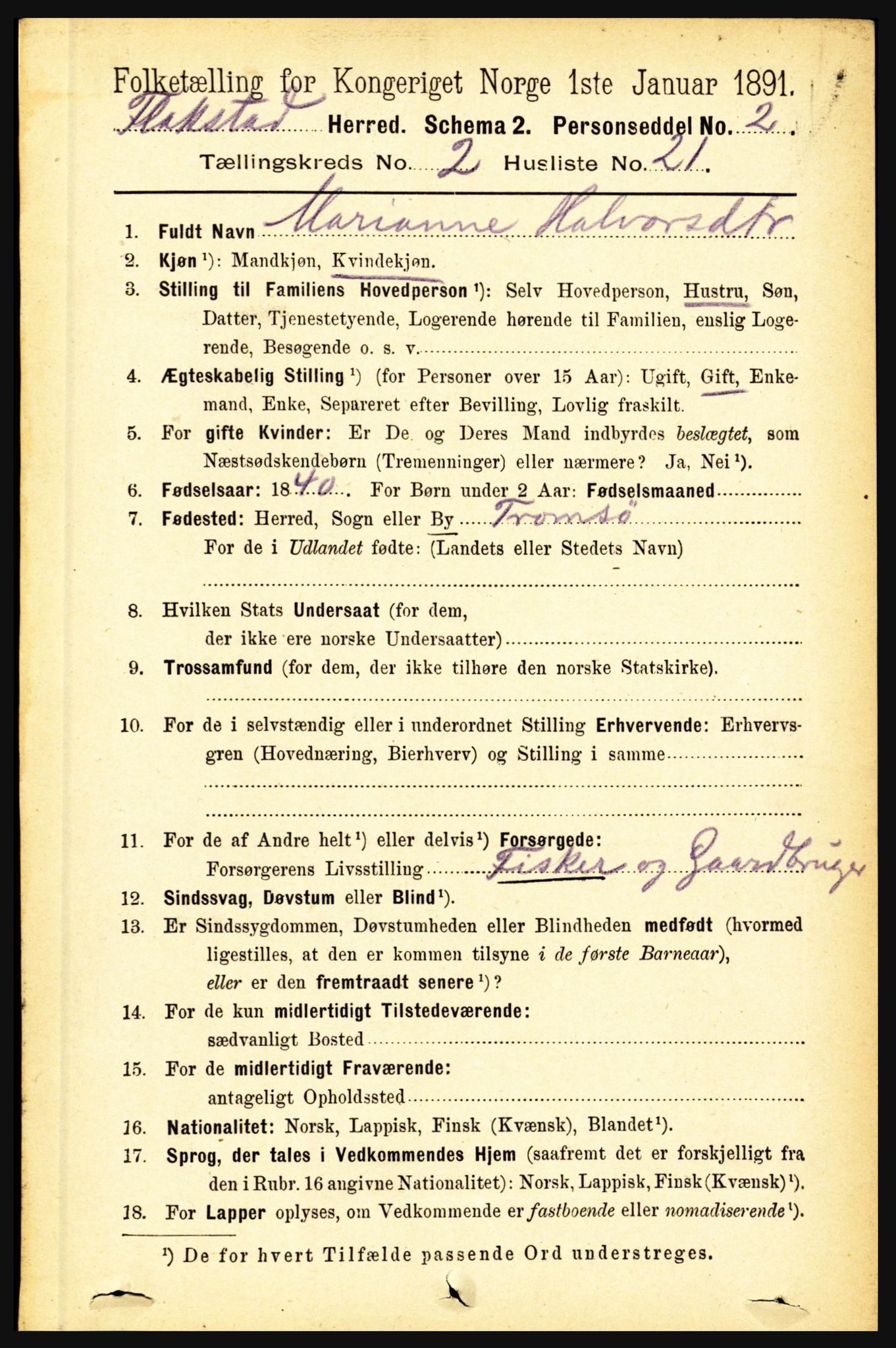 RA, 1891 census for 1859 Flakstad, 1891, p. 782