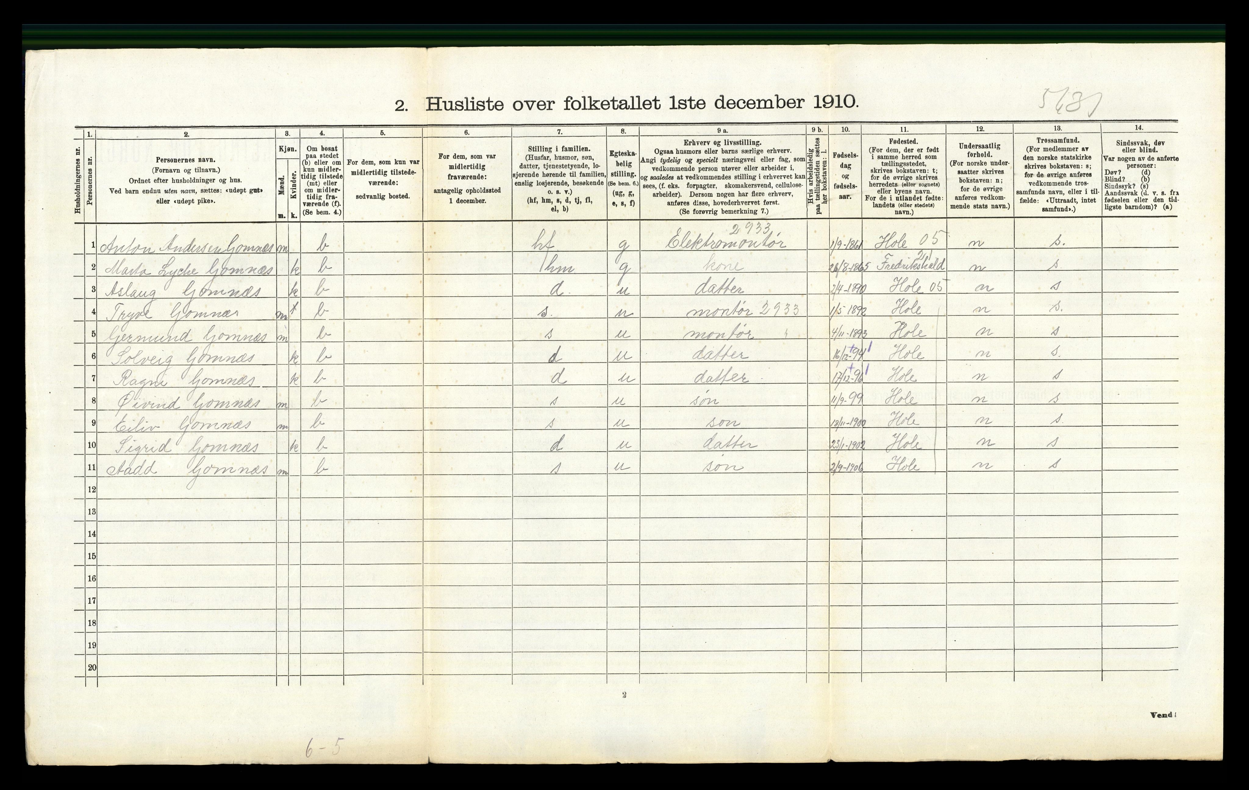 RA, 1910 census for Norderhov, 1910, p. 259