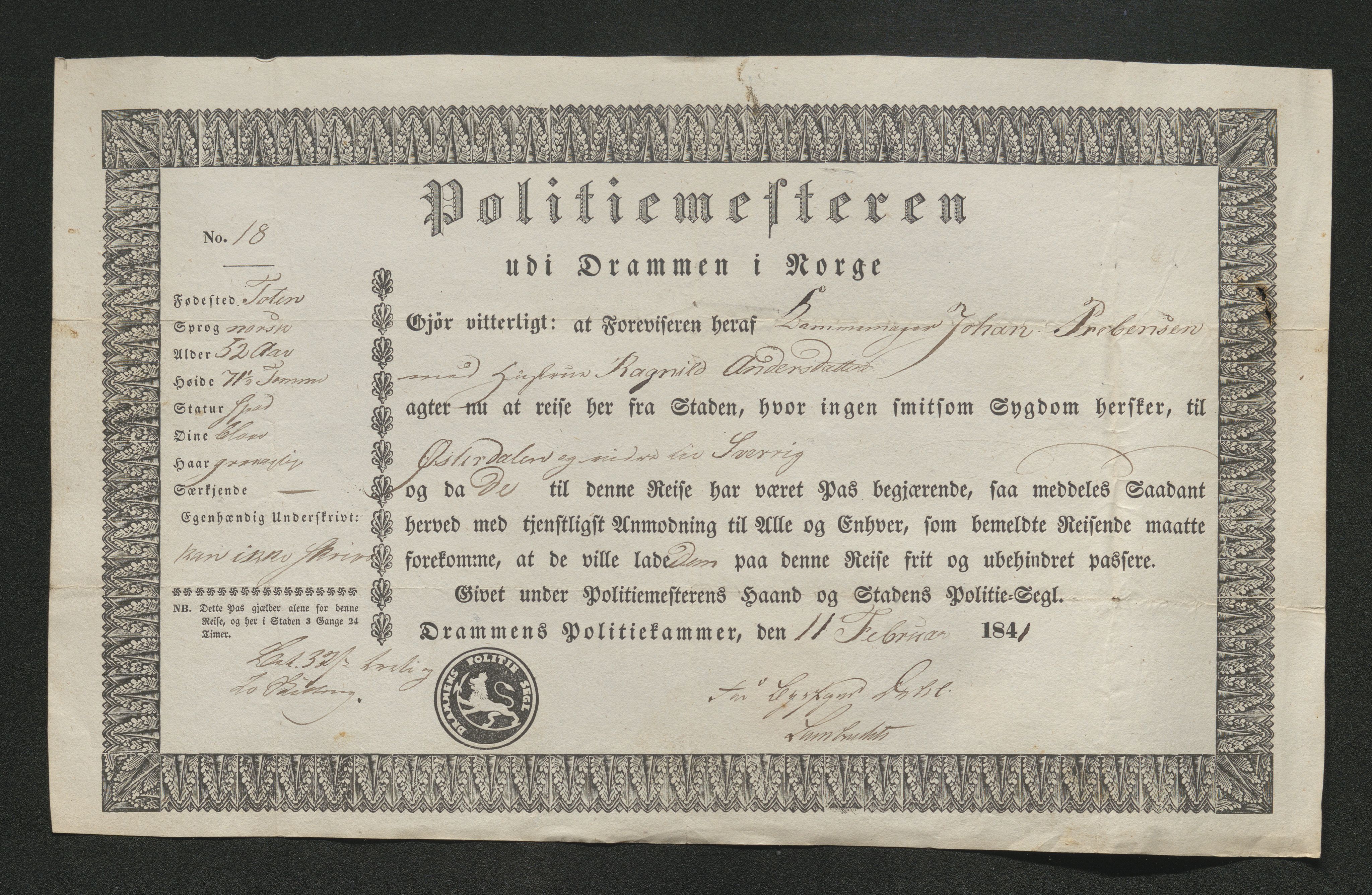 Drammen politikammer, SAKO/A-623/I/Ia/Iab/L0006: Innleverte pass, 1841-1842, p. 366