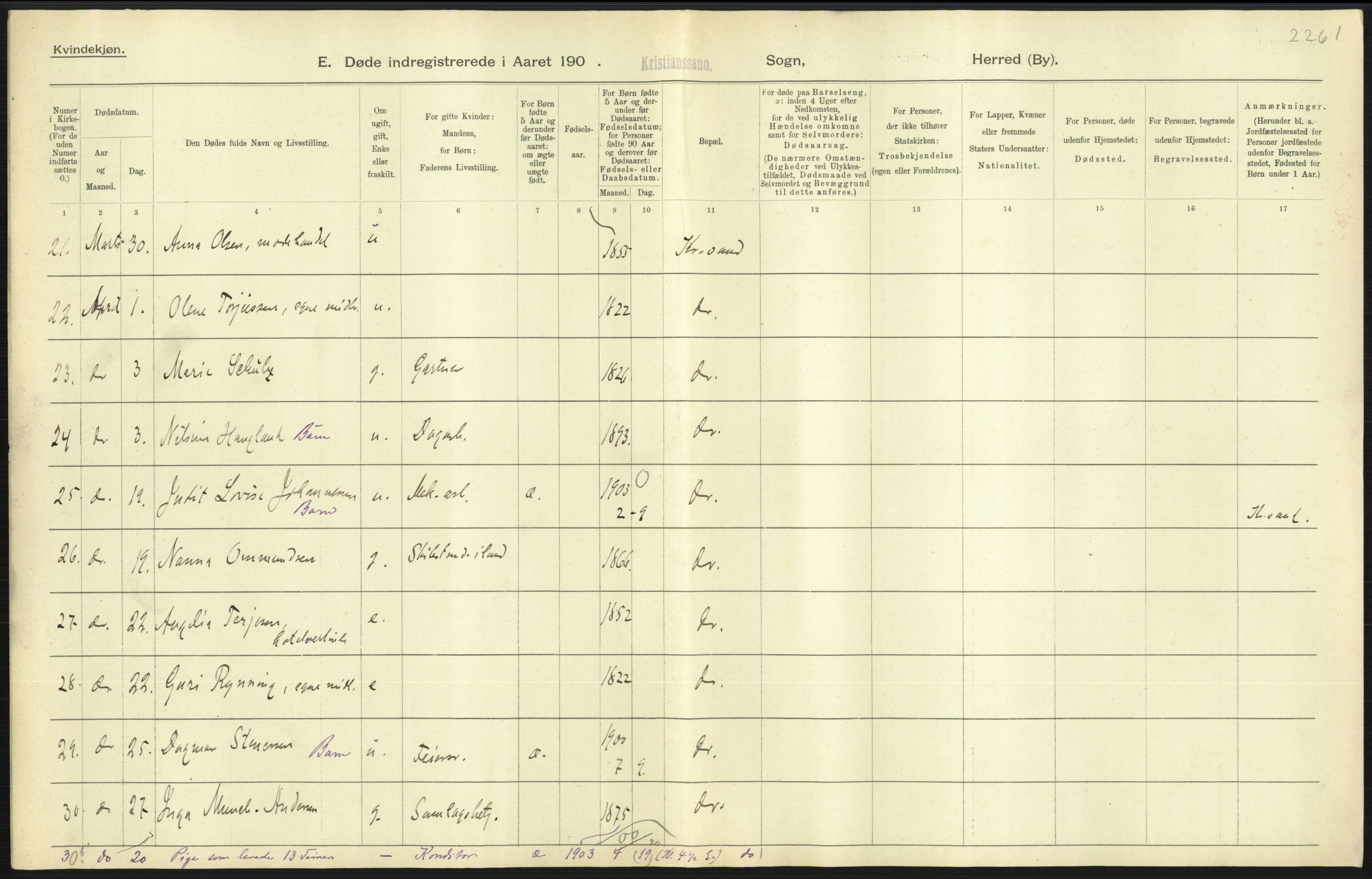 Statistisk sentralbyrå, Sosiodemografiske emner, Befolkning, AV/RA-S-2228/D/Df/Dfa/Dfaa/L0011: Lister og Mandal amt: Fødte, gifte, døde, 1903, p. 547