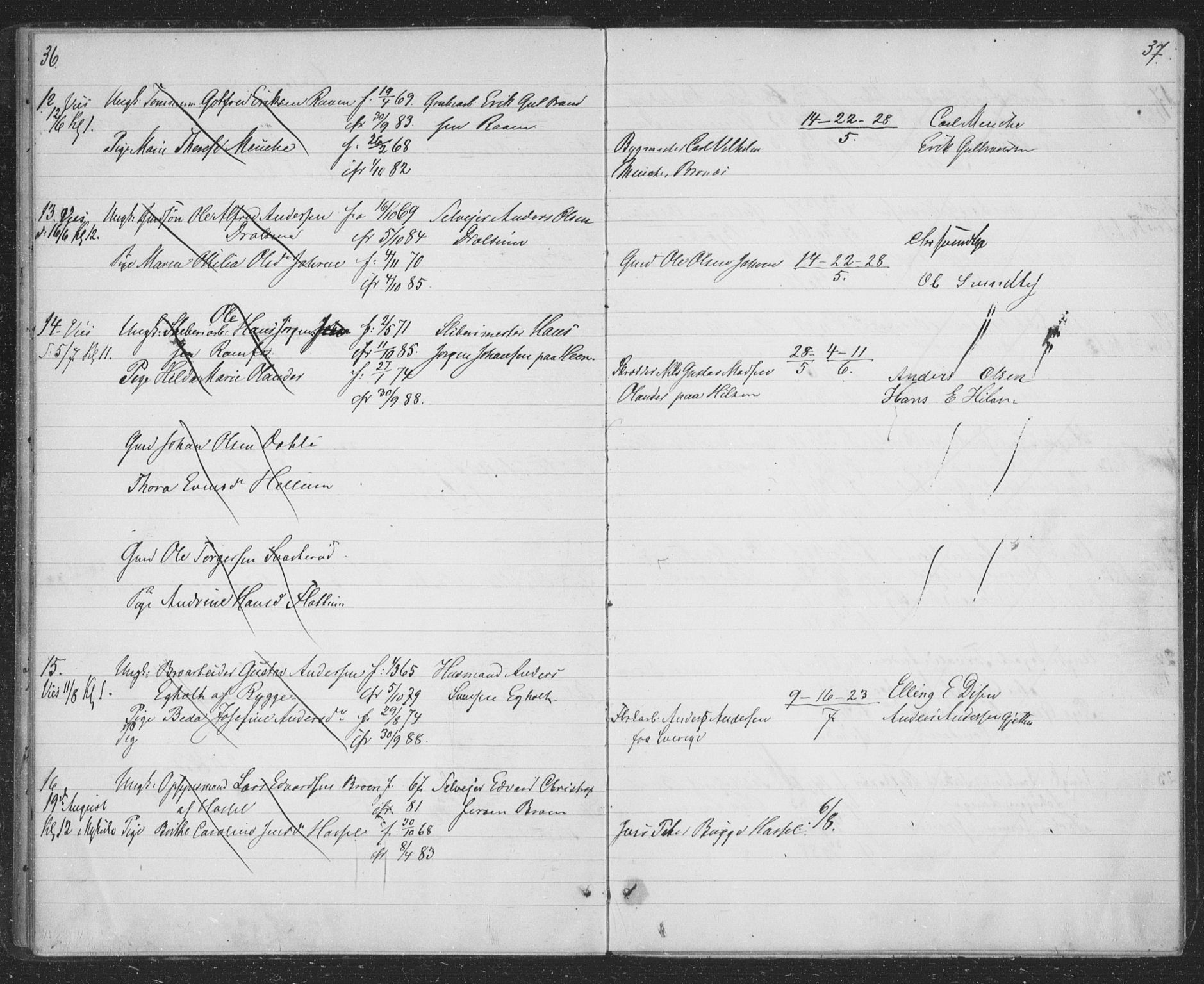 Modum kirkebøker, SAKO/A-234/H/Ha/L0001: Banns register no. I 1, 1891-1903, p. 36-37