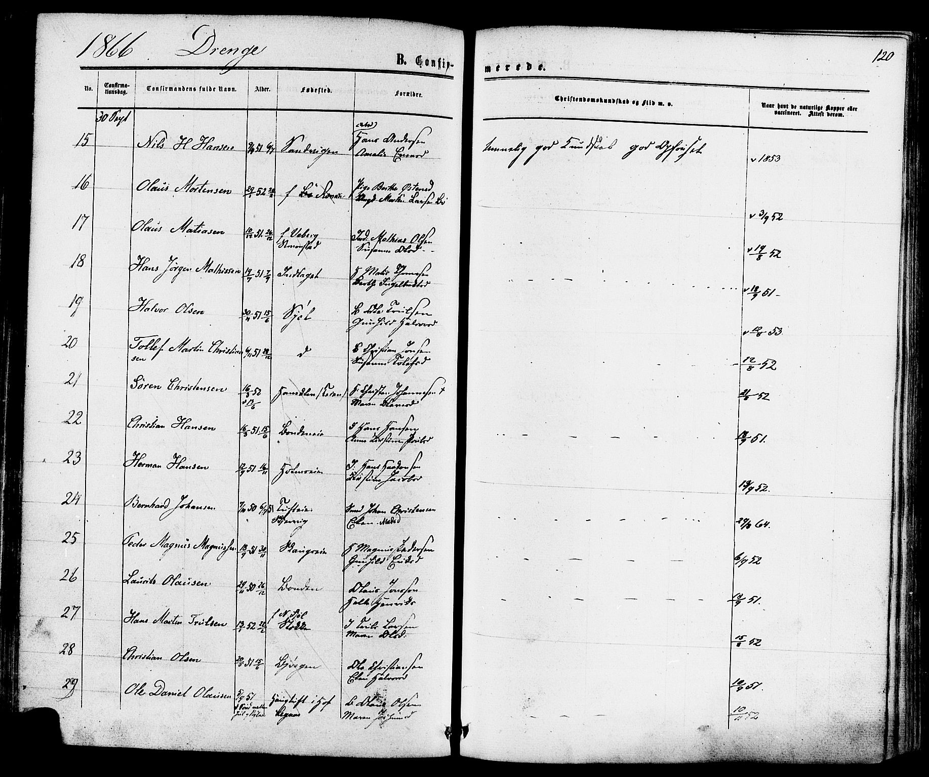 Sande Kirkebøker, AV/SAKO-A-53/F/Fa/L0005: Parish register (official) no. 5, 1865-1877, p. 120