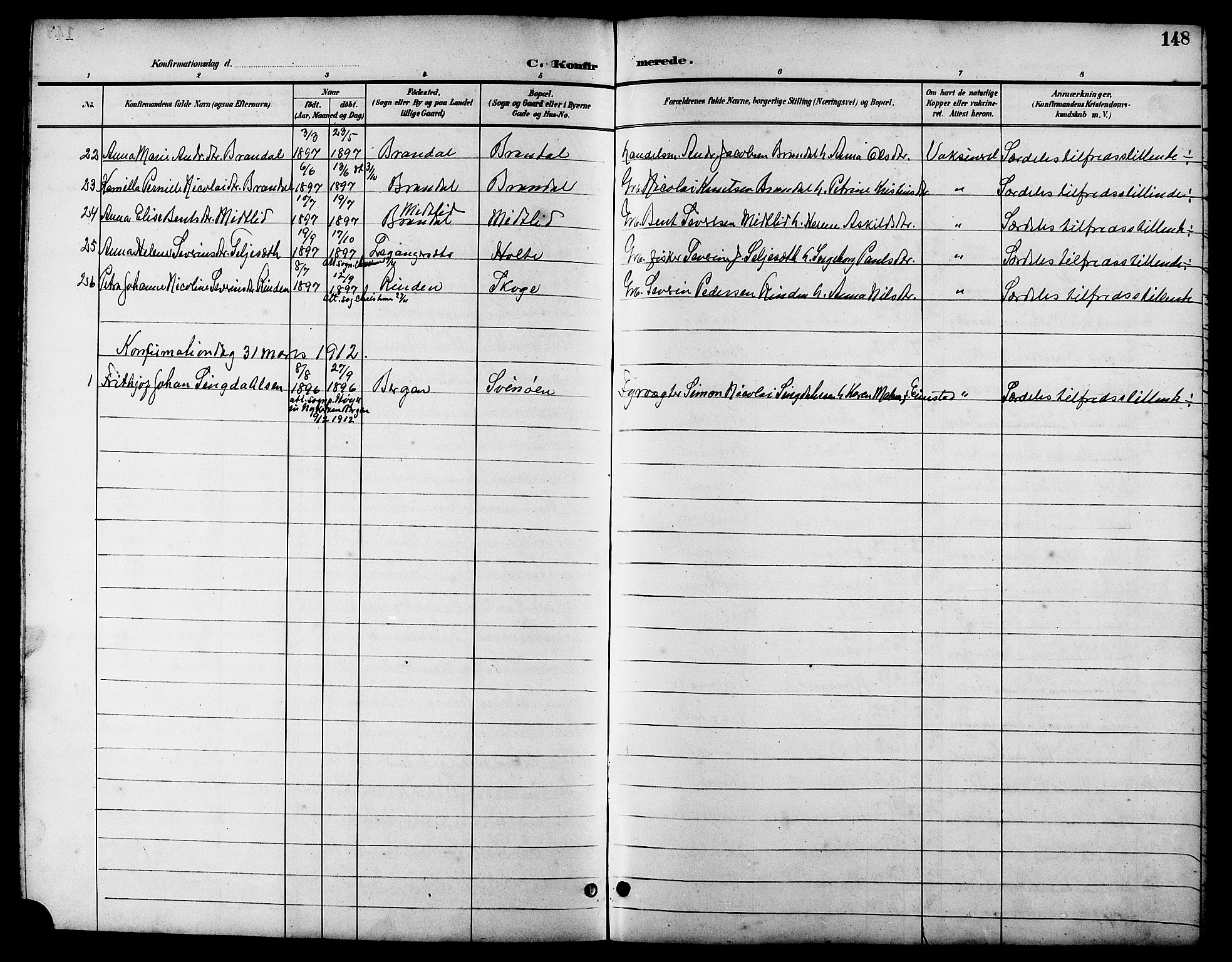 Ministerialprotokoller, klokkerbøker og fødselsregistre - Møre og Romsdal, AV/SAT-A-1454/503/L0049: Parish register (copy) no. 503C04, 1894-1915, p. 148