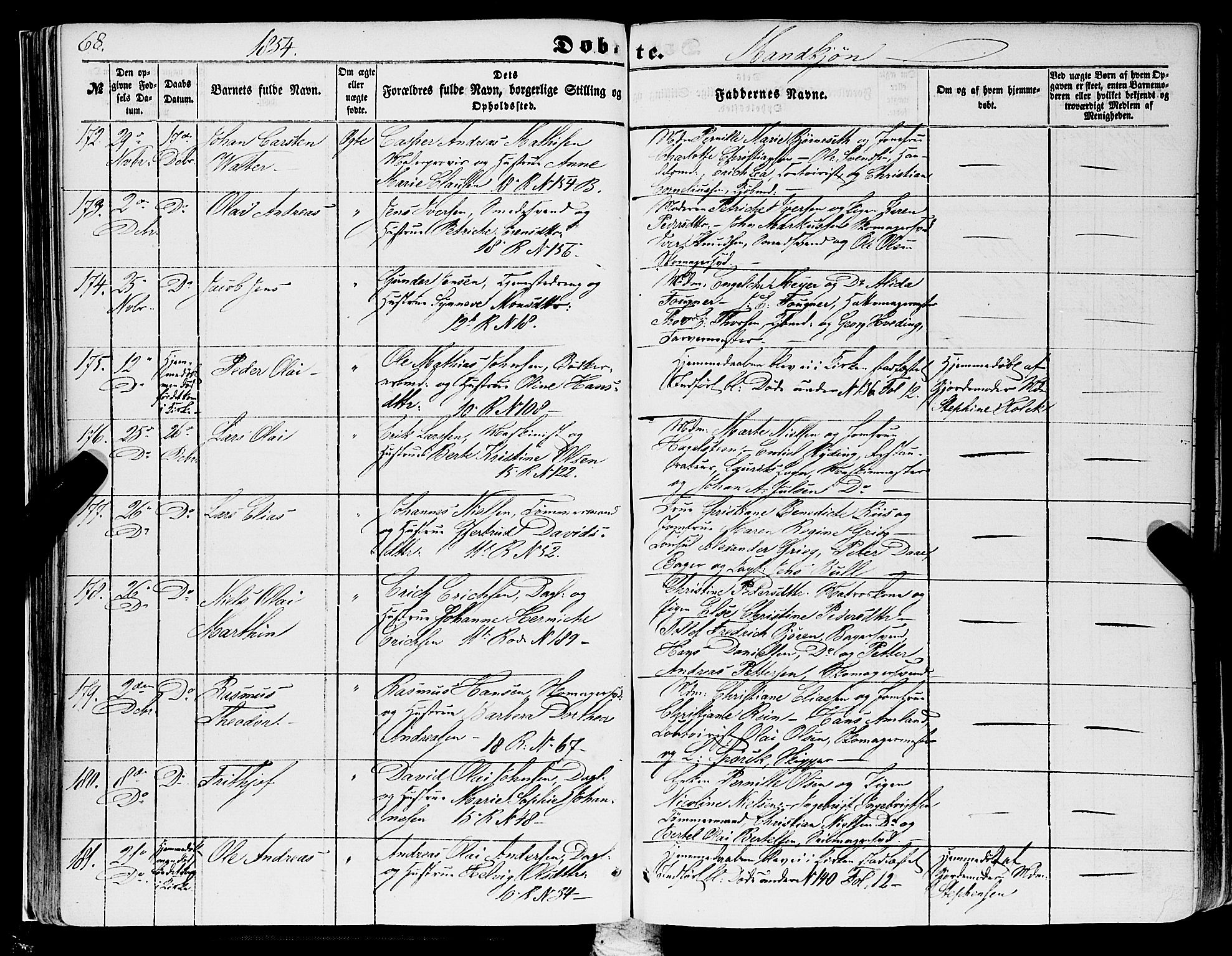 Domkirken sokneprestembete, SAB/A-74801/H/Haa/L0020: Parish register (official) no. B 3, 1851-1859, p. 68