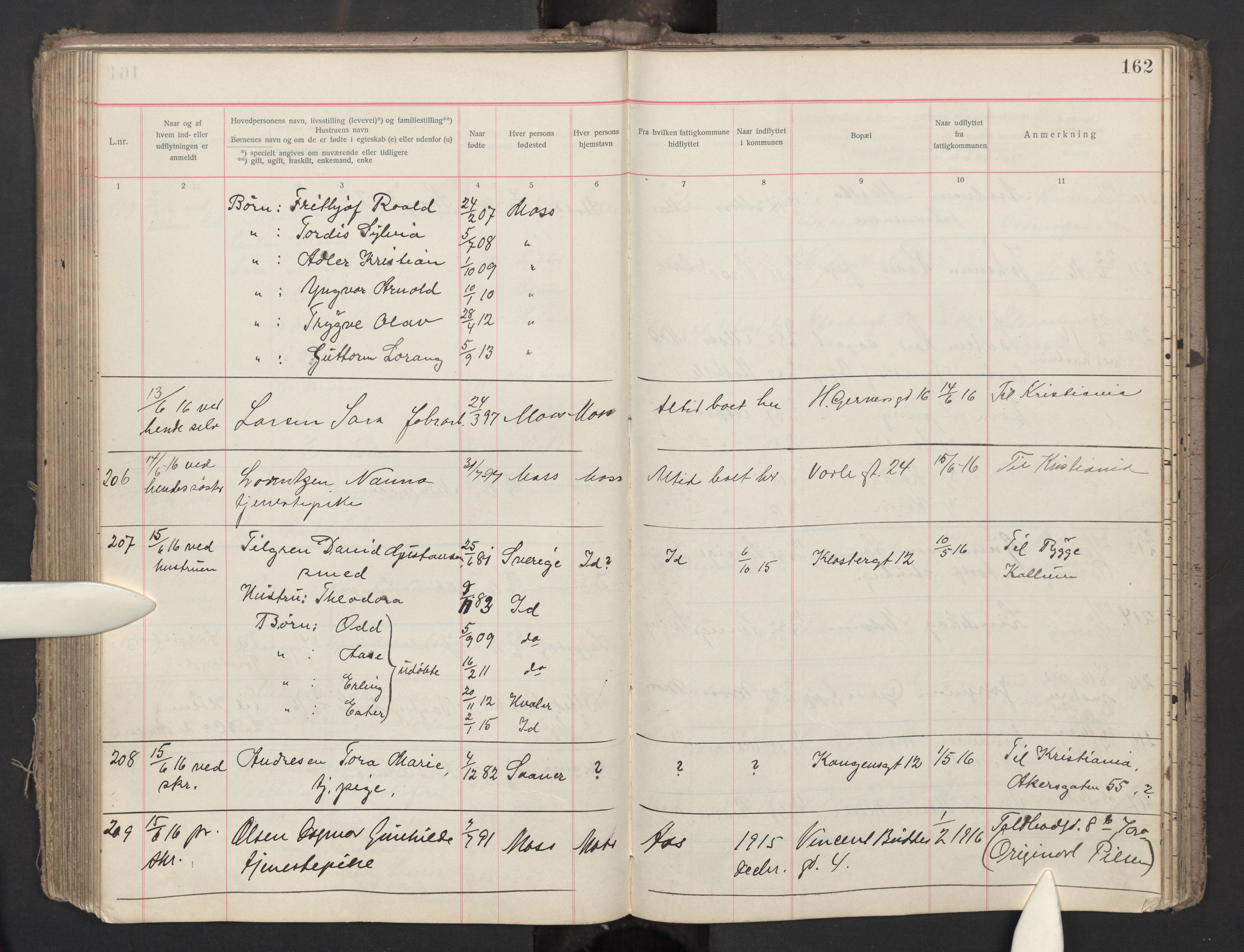 Moss folkeregister, AV/SAO-A-10020/J/L0003: Inn- og utflyttede i Moss fattigkommune, 1913-1917, p. 162