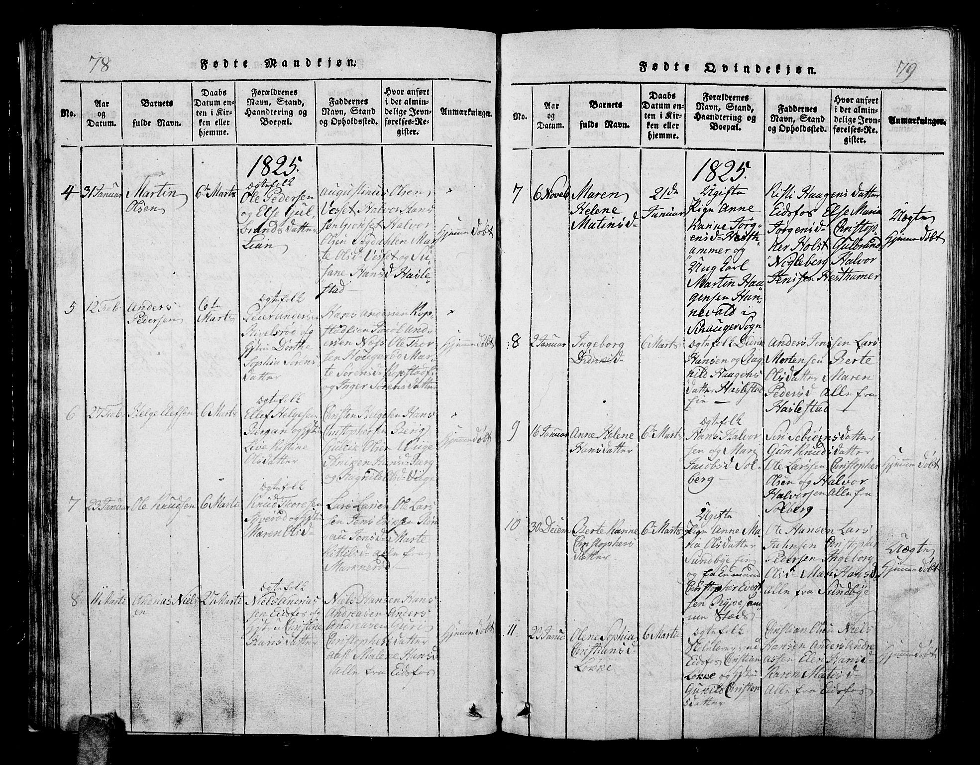 Hof kirkebøker, AV/SAKO-A-64/G/Ga/L0001: Parish register (copy) no. I 1, 1814-1844, p. 78-79