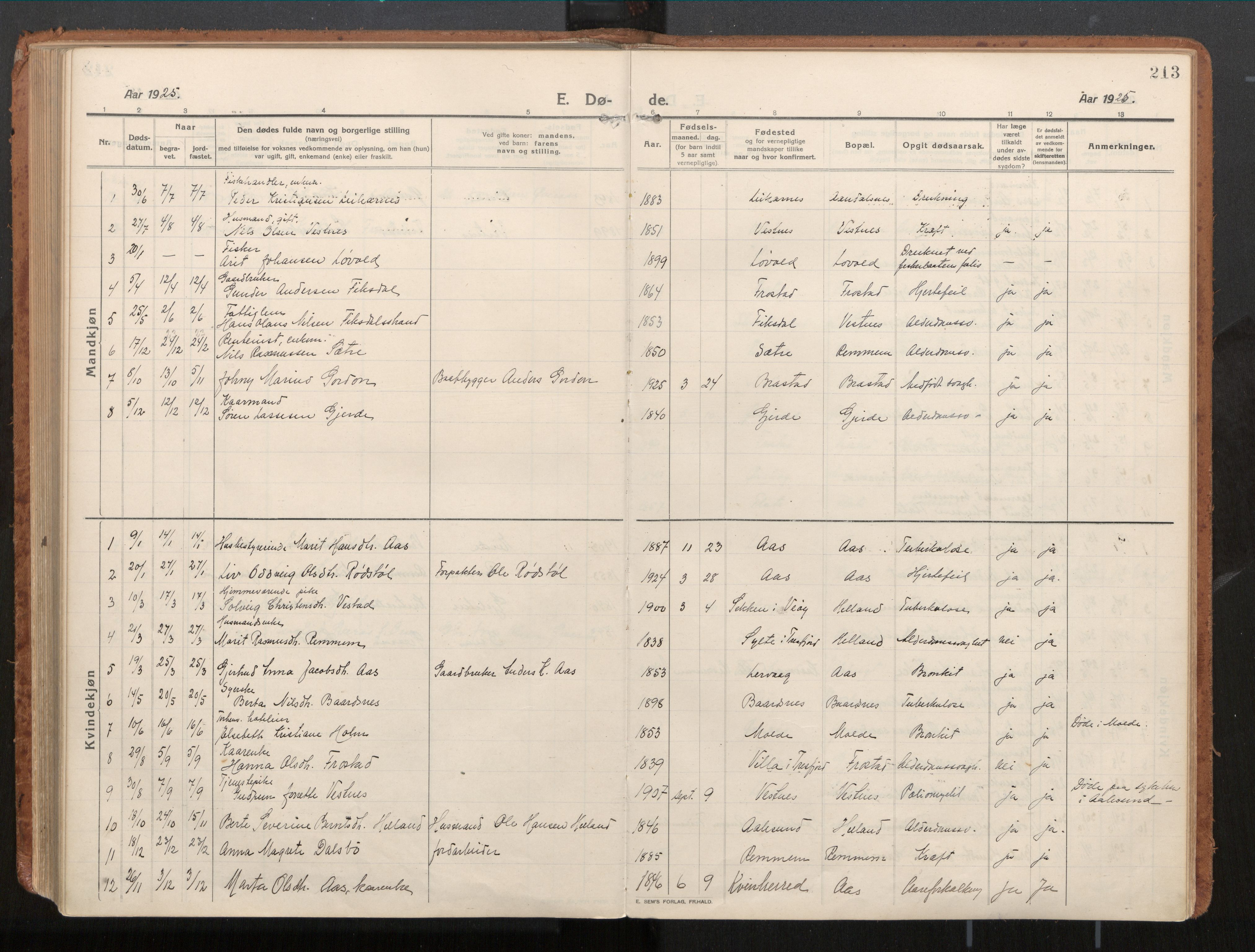 Ministerialprotokoller, klokkerbøker og fødselsregistre - Møre og Romsdal, SAT/A-1454/539/L0534a: Parish register (official) no. 539A08, 1912-1935, p. 213