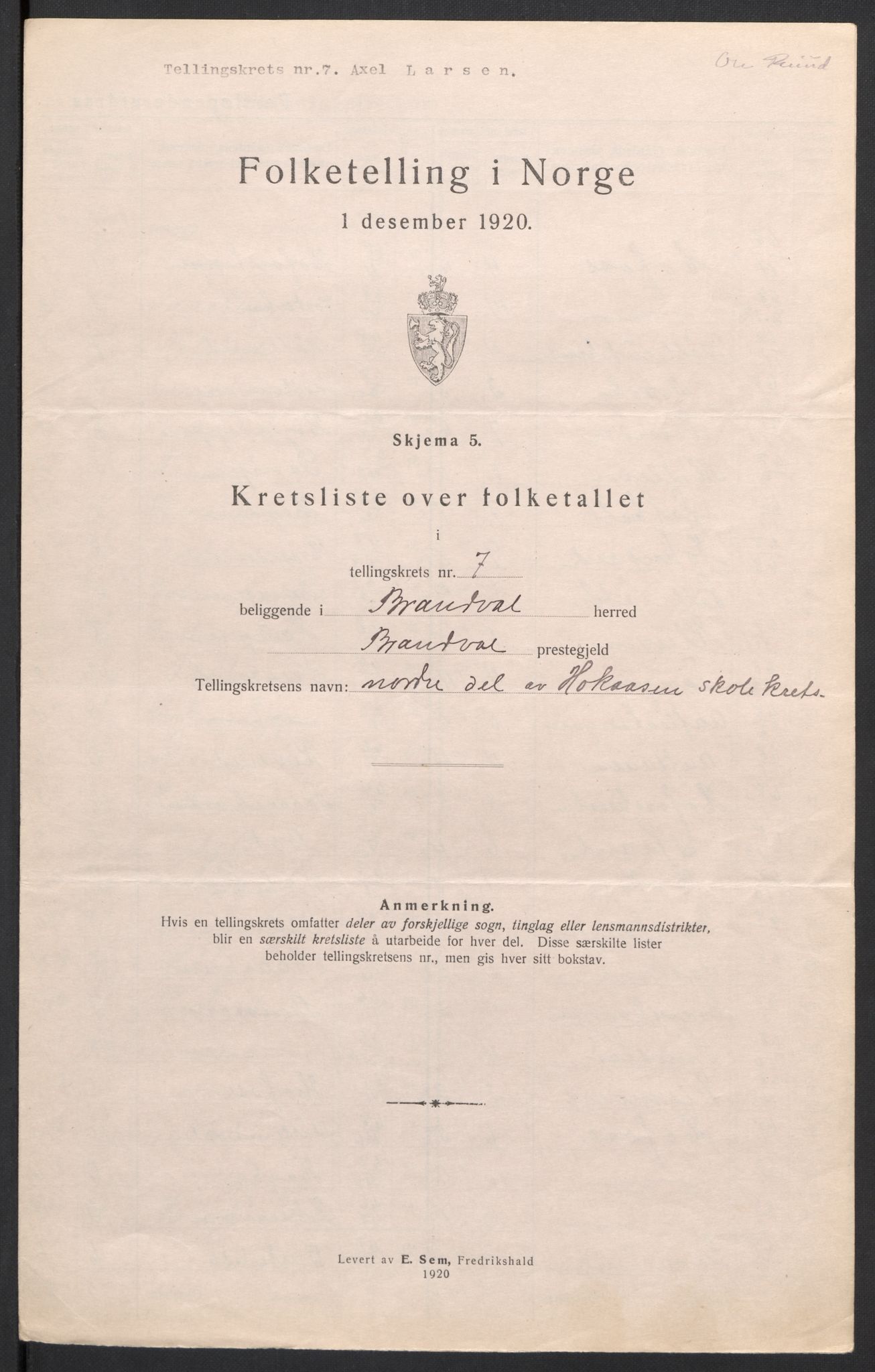 SAH, 1920 census for Brandval, 1920, p. 26