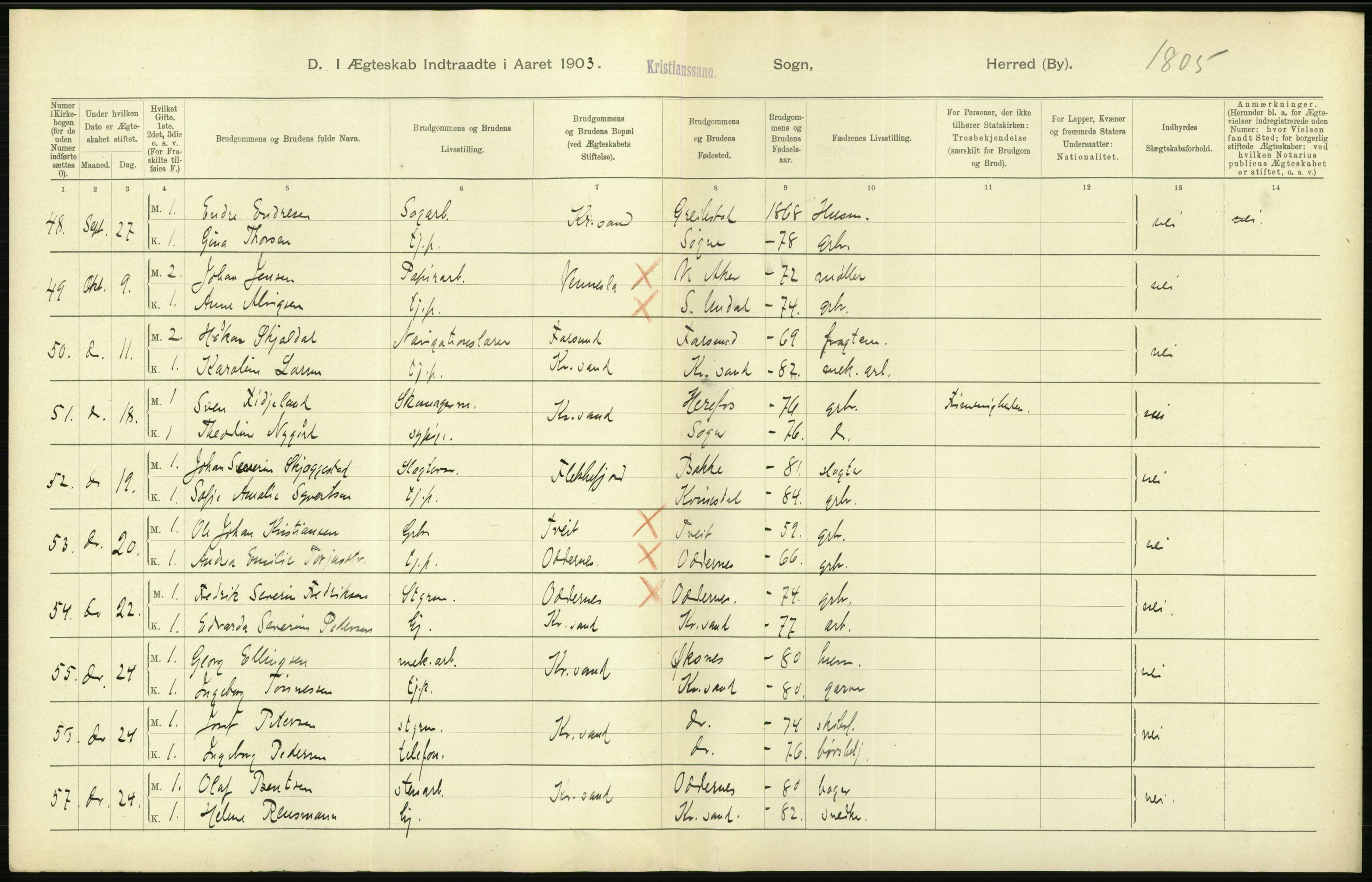 Statistisk sentralbyrå, Sosiodemografiske emner, Befolkning, AV/RA-S-2228/D/Df/Dfa/Dfaa/L0011: Lister og Mandal amt: Fødte, gifte, døde, 1903, p. 354