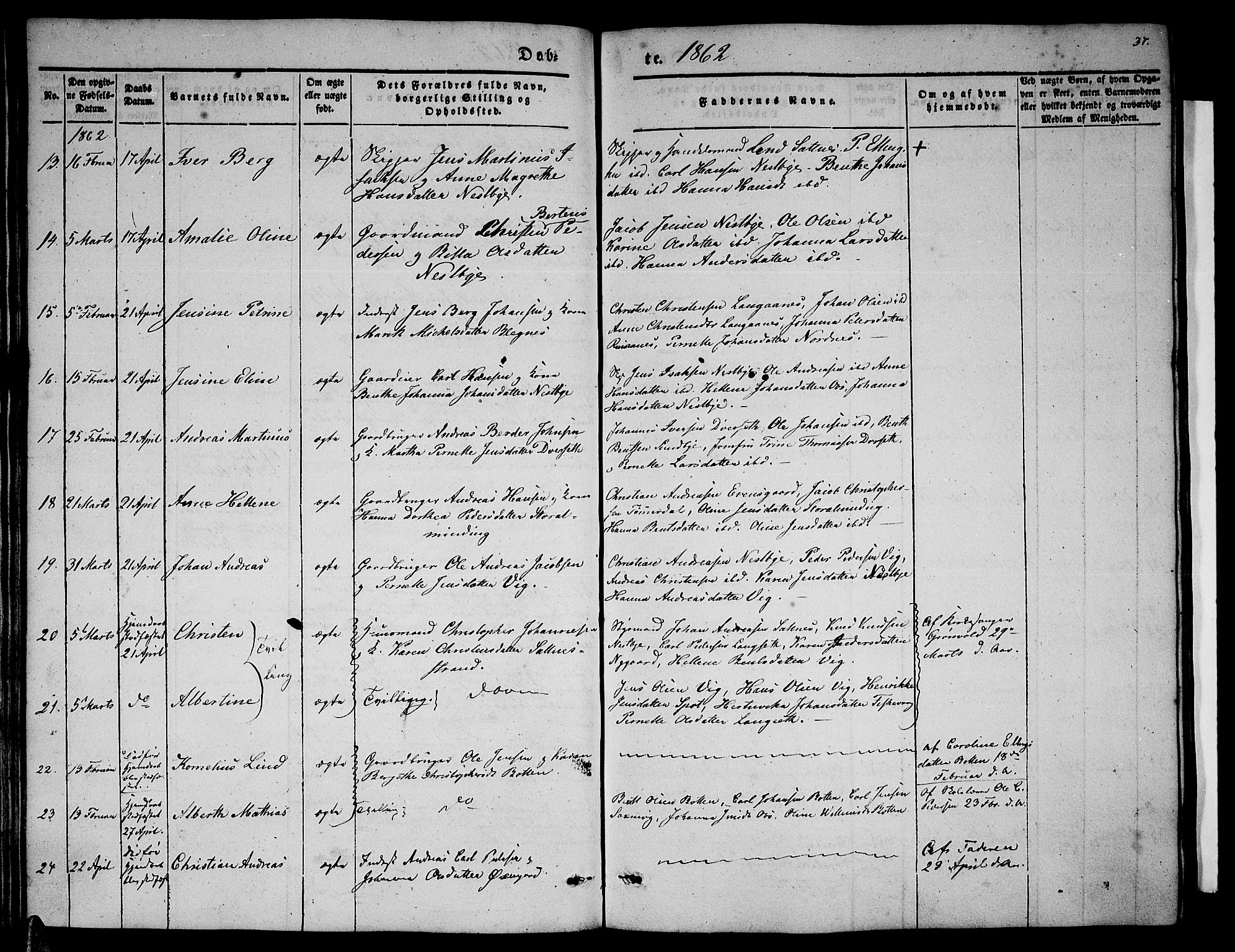 Ministerialprotokoller, klokkerbøker og fødselsregistre - Nordland, AV/SAT-A-1459/847/L0678: Parish register (copy) no. 847C06, 1854-1870, p. 37