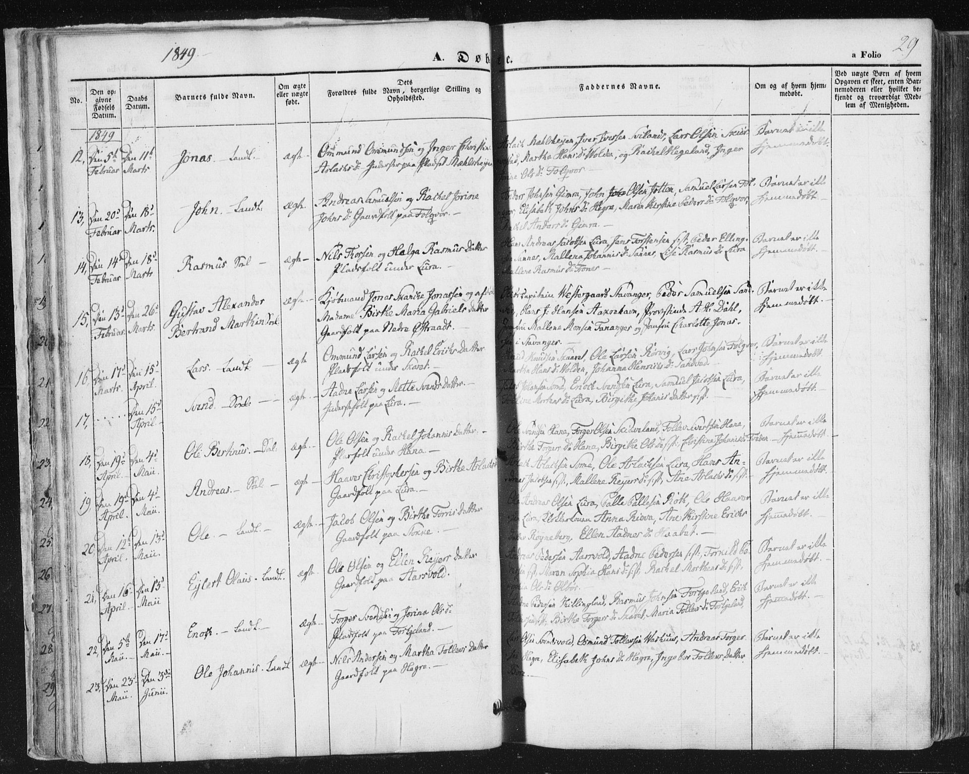 Høyland sokneprestkontor, AV/SAST-A-101799/001/30BA/L0008: Parish register (official) no. A 8, 1841-1856, p. 29