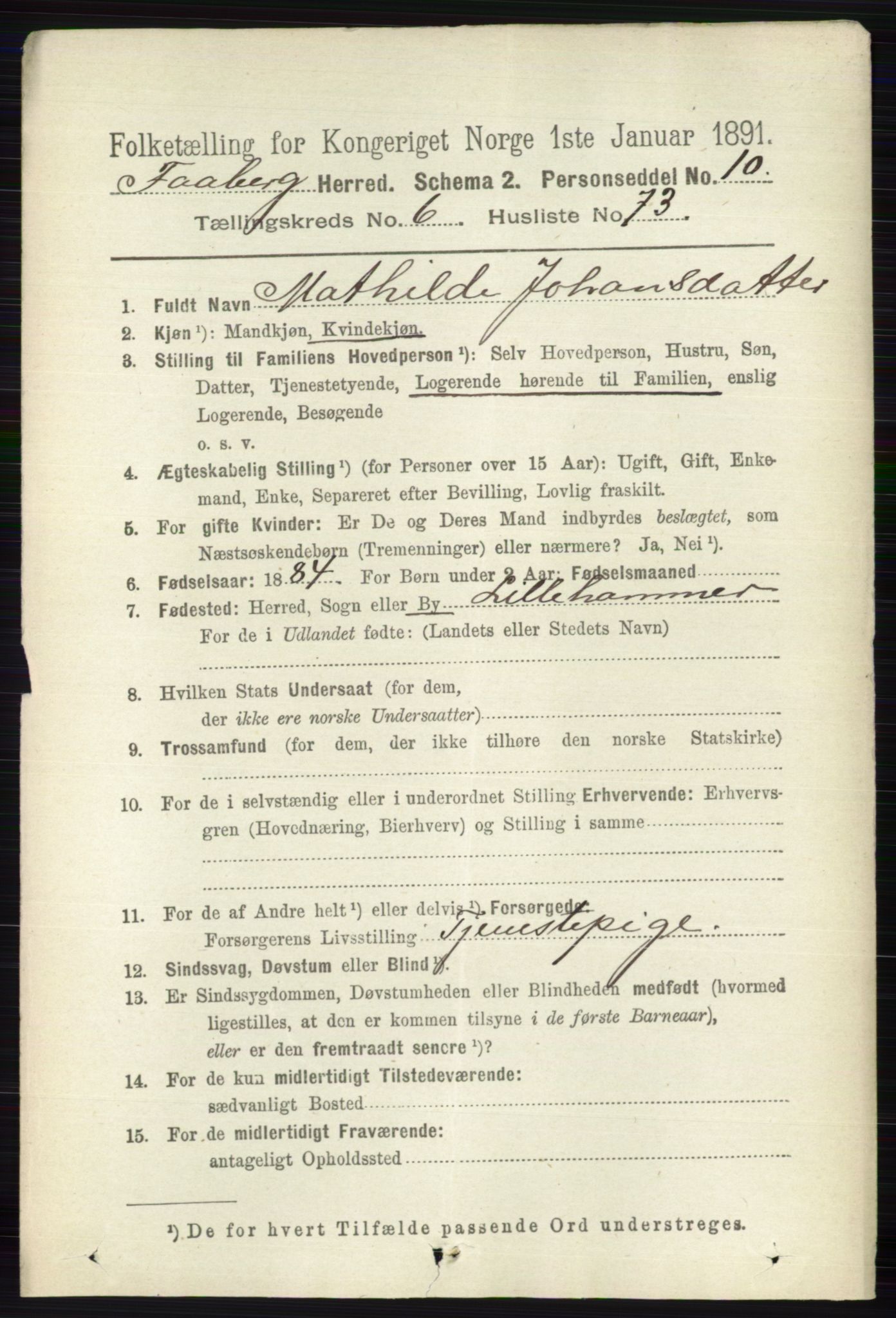 RA, 1891 census for 0524 Fåberg, 1891, p. 2678