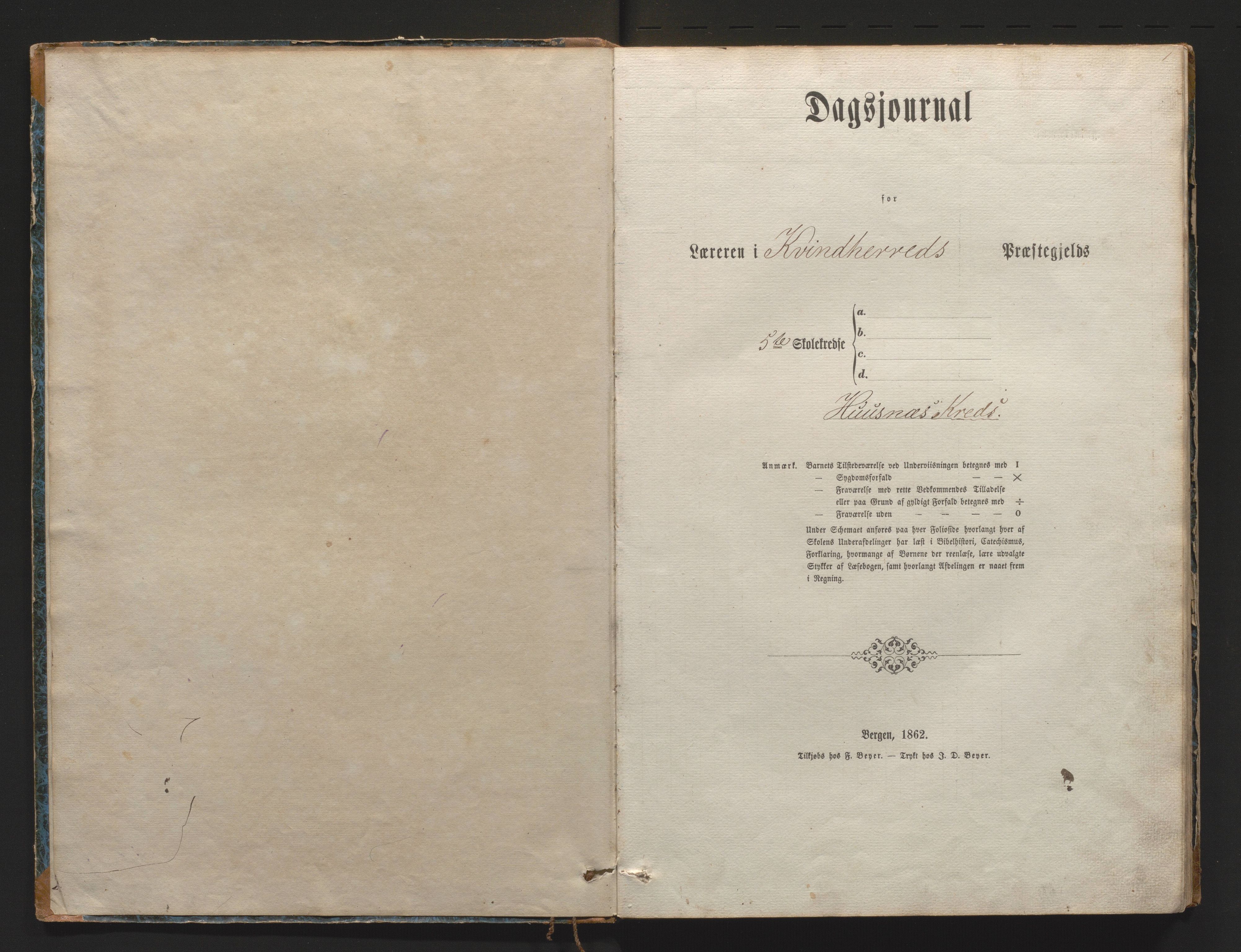 Kvinnherad kommune. Barneskulane, IKAH/1224-231/G/Ge/L0005: Skuleprotokoll (dagsjournal) for 5. skulekrins, Husnes krins , 1862-1873