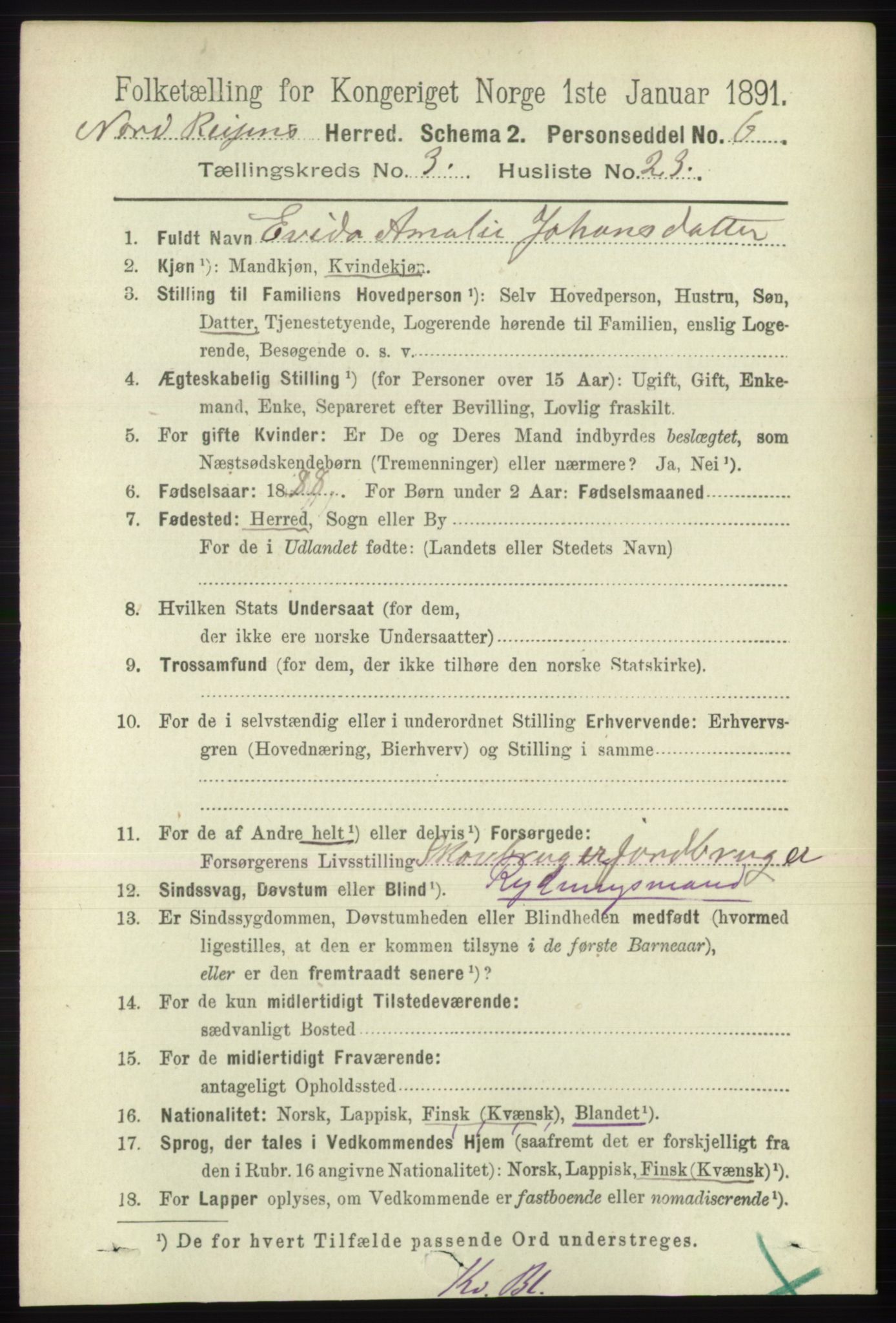 RA, 1891 census for 1942 Nordreisa, 1891, p. 1506