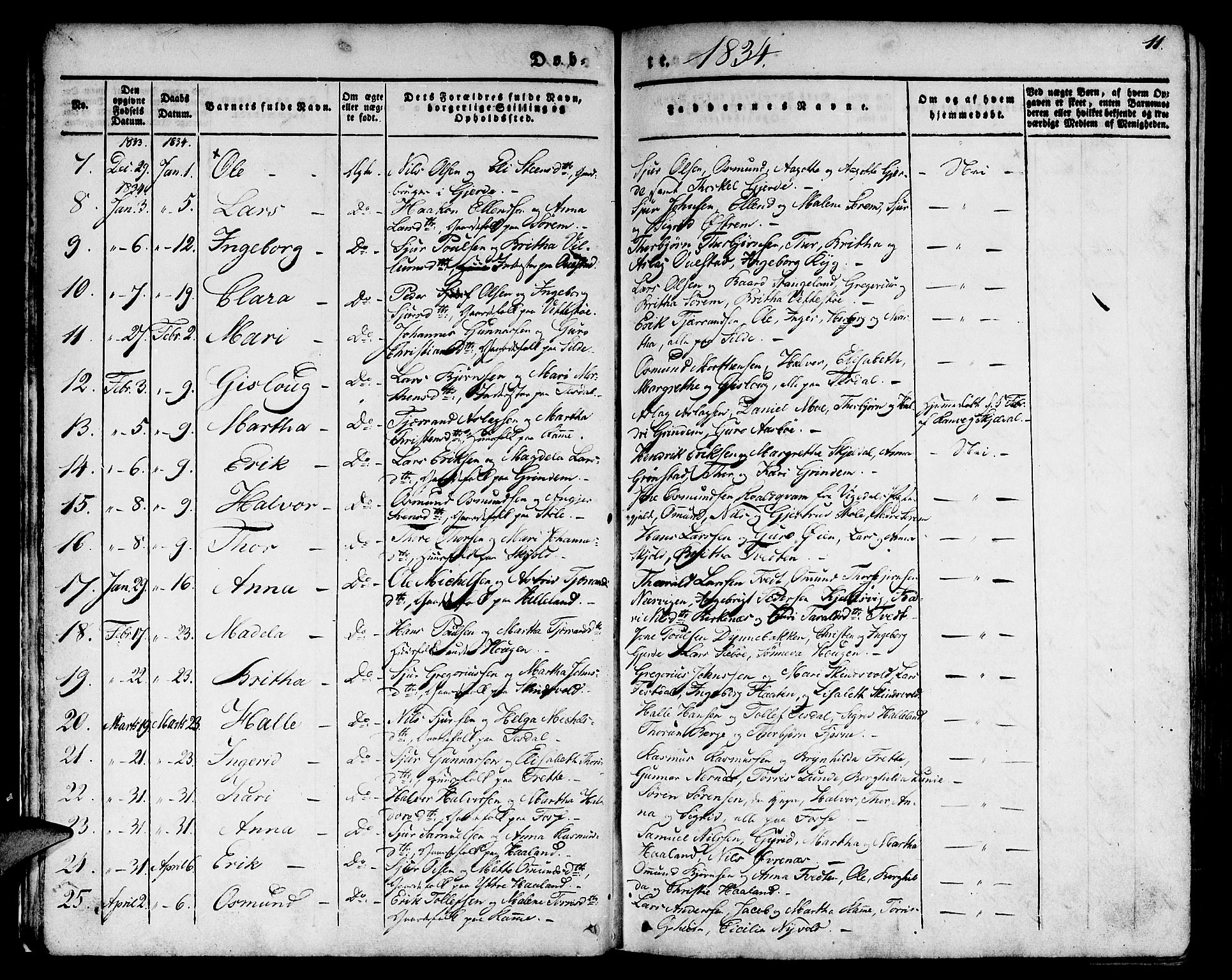 Etne sokneprestembete, AV/SAB-A-75001/H/Haa: Parish register (official) no. A 7, 1831-1847, p. 11