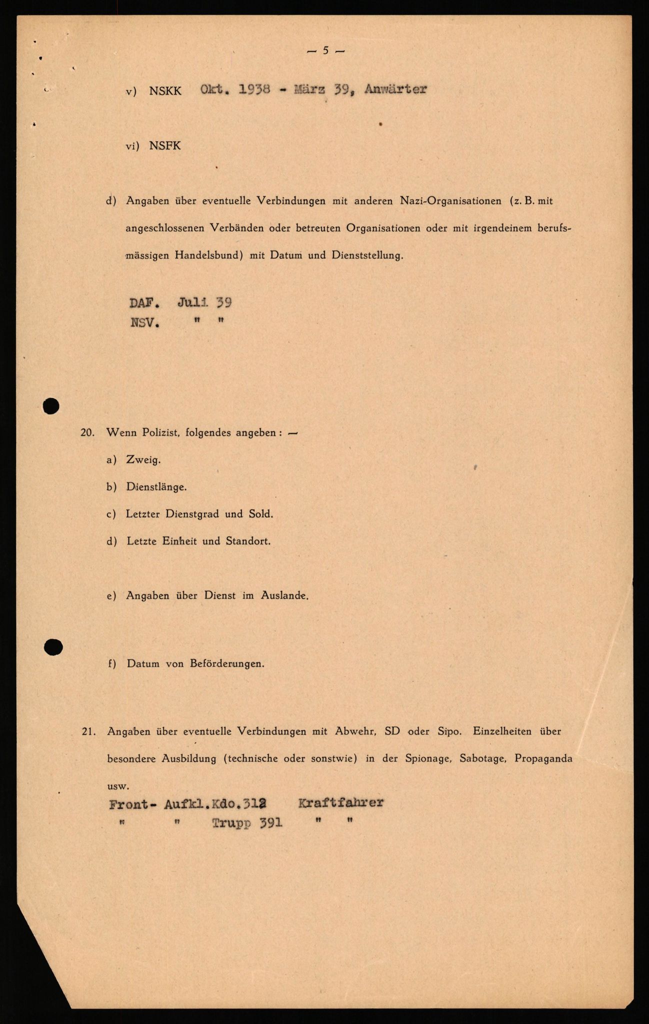 Forsvaret, Forsvarets overkommando II, AV/RA-RAFA-3915/D/Db/L0038: CI Questionaires. Tyske okkupasjonsstyrker i Norge. Østerrikere., 1945-1946, p. 23