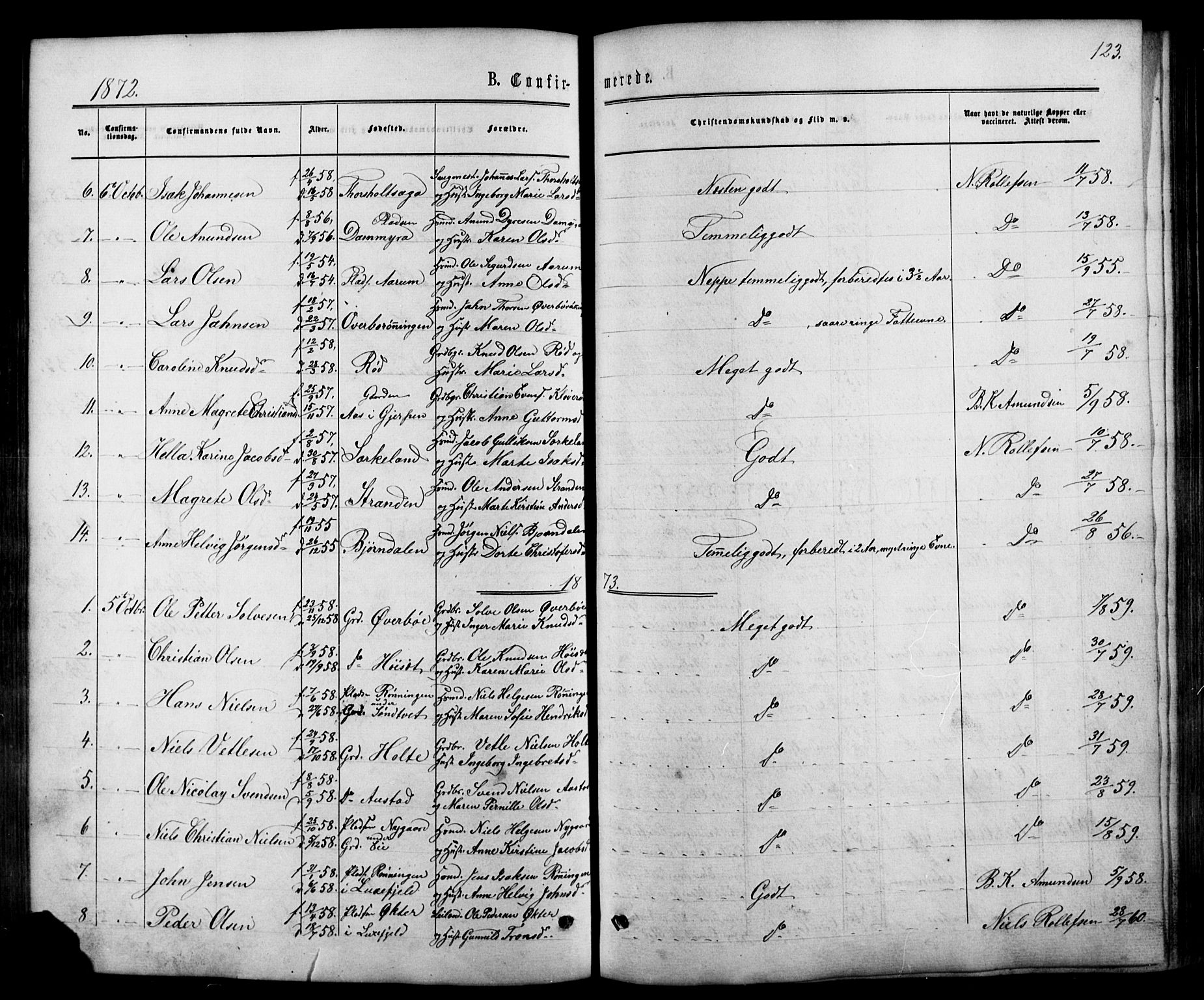 Siljan kirkebøker, SAKO/A-300/G/Ga/L0002: Parish register (copy) no. 2, 1864-1908, p. 123