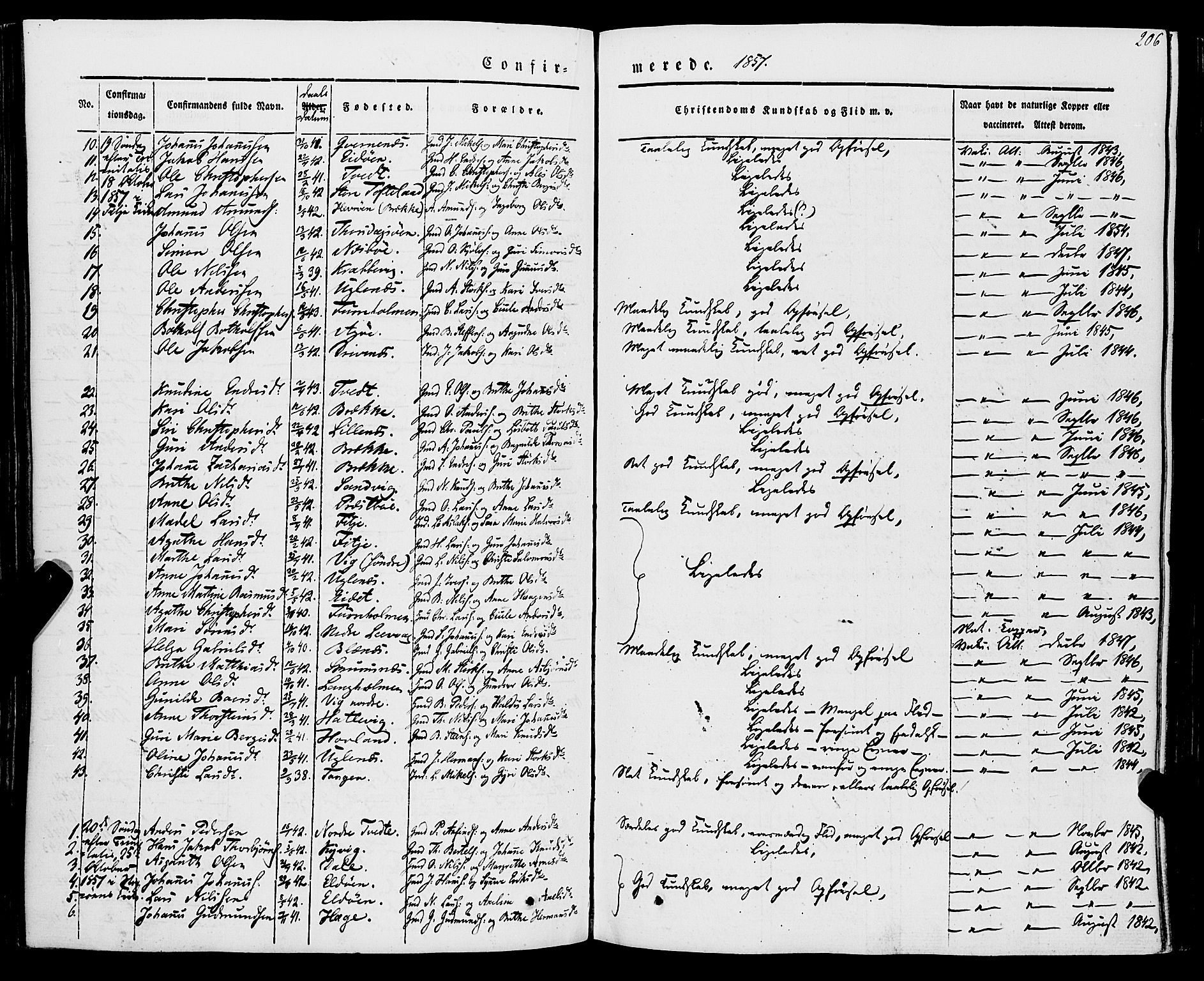 Stord sokneprestembete, AV/SAB-A-78201/H/Haa: Parish register (official) no. A 7, 1841-1861, p. 206