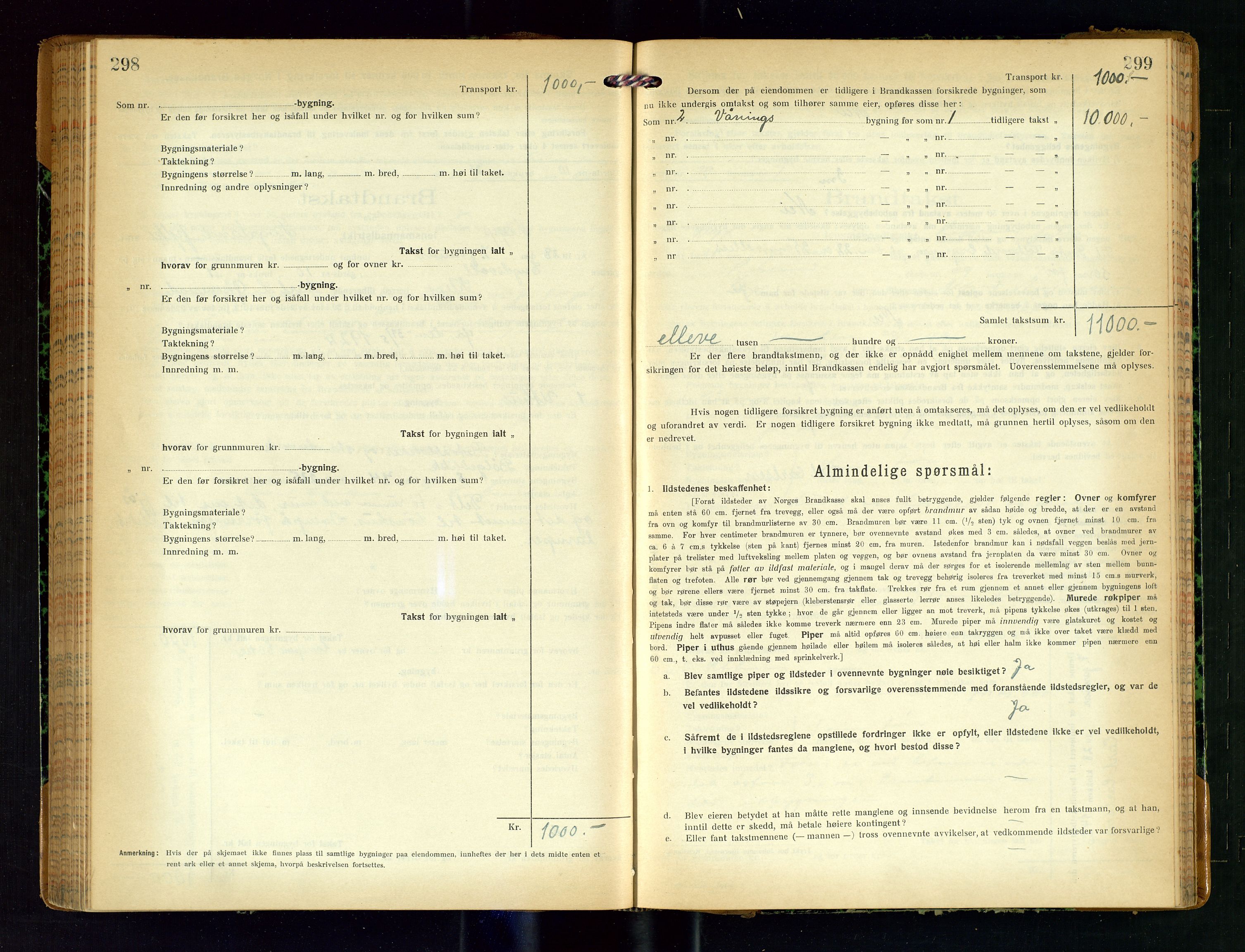 Klepp lensmannskontor, SAST/A-100163/Goc/L0011: "Brandtakstprotokoll" m/register, 1924-1929, p. 298-299