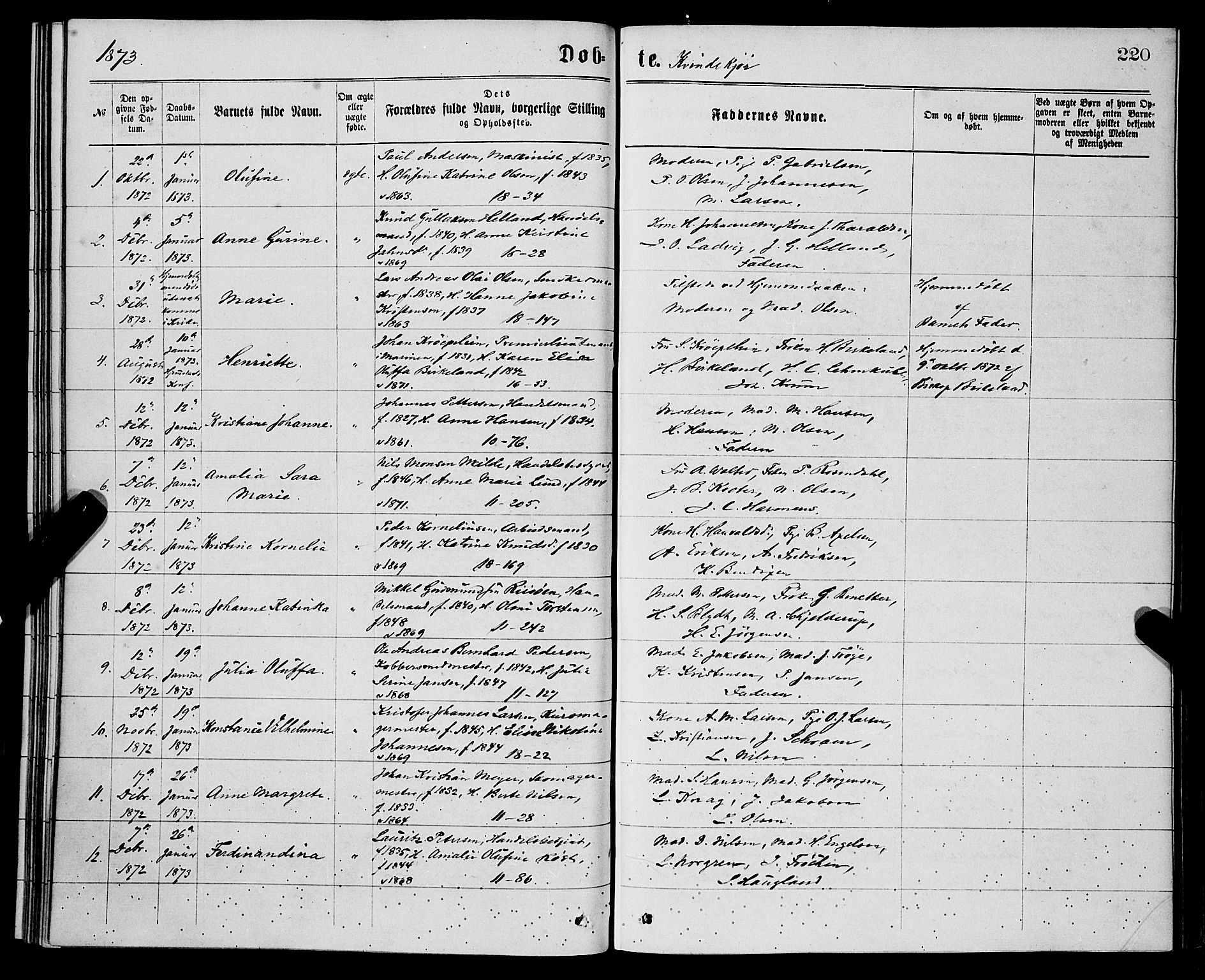 Domkirken sokneprestembete, SAB/A-74801/H/Hab/L0013: Parish register (copy) no. B 6, 1869-1876, p. 220