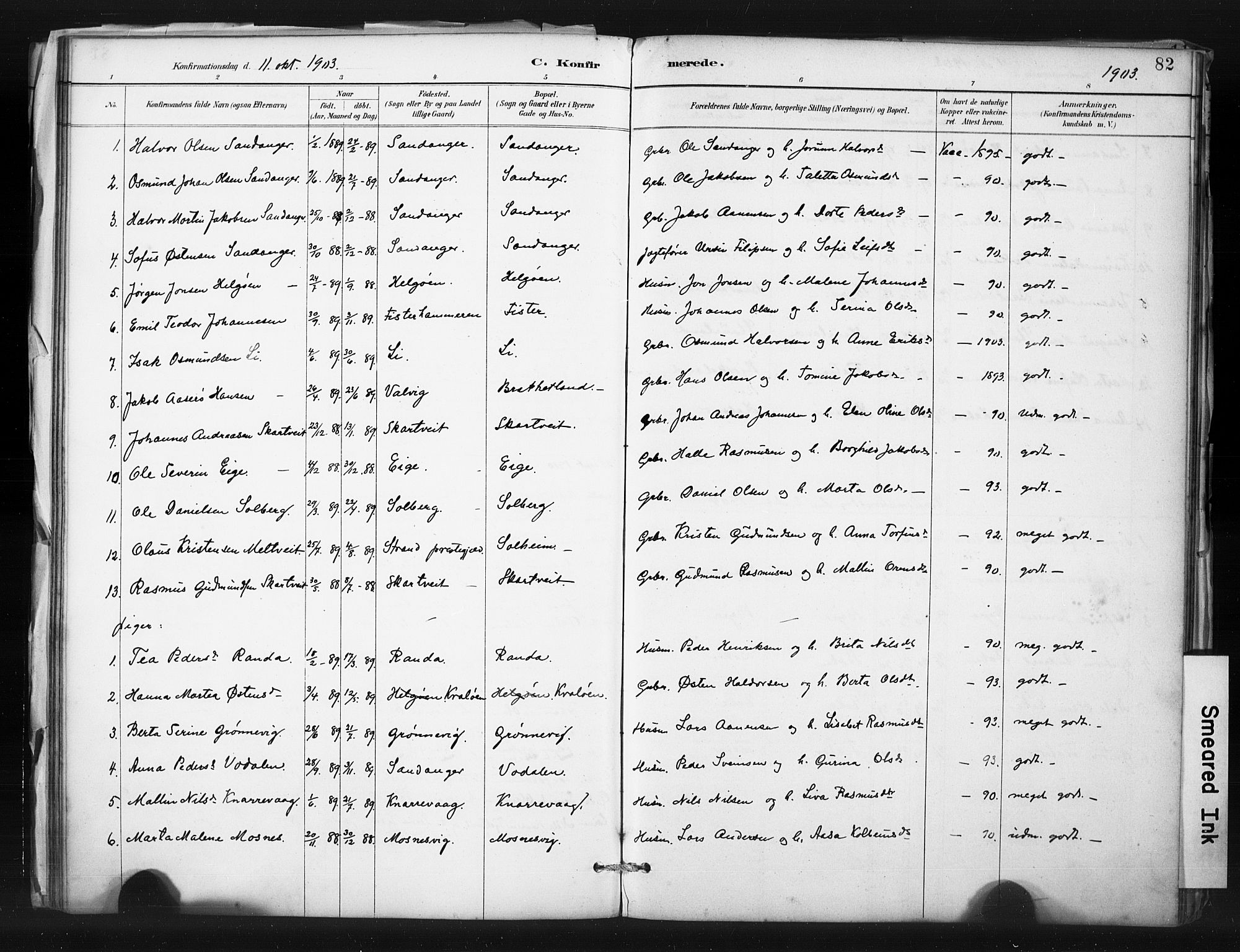 Hjelmeland sokneprestkontor, SAST/A-101843/01/IV/L0015: Parish register (official) no. A 15, 1887-1910, p. 82