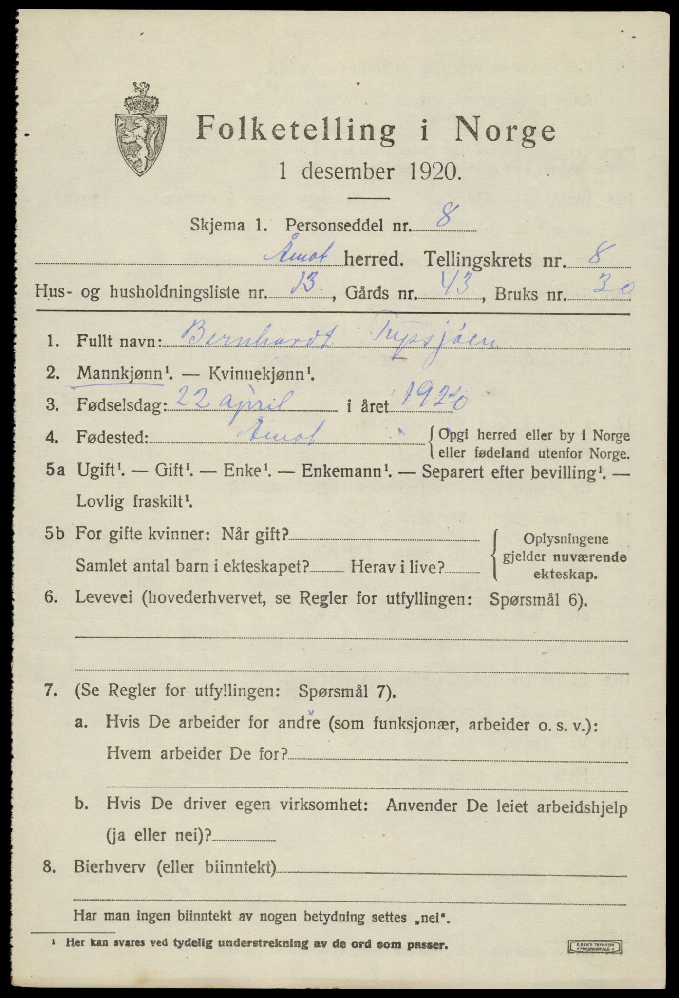 SAH, 1920 census for Åmot, 1920, p. 8181