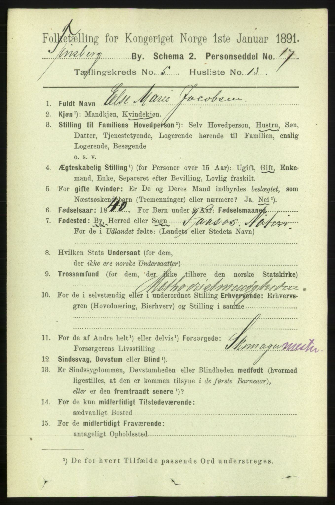 RA, 1891 census for 0705 Tønsberg, 1891, p. 2434