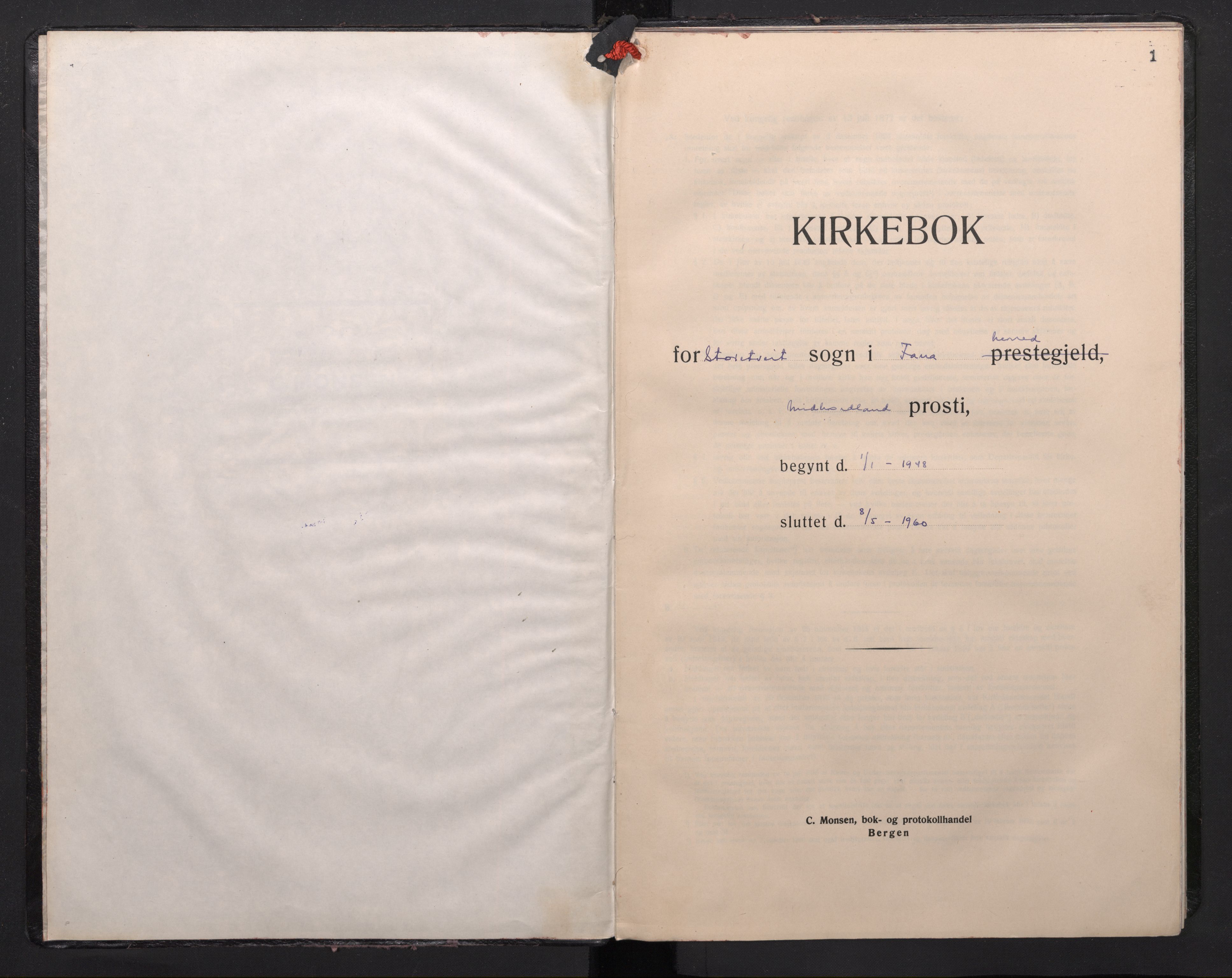 Storetveit Sokneprestembete, SAB/A-78301/H/Ha/Haa: Parish register (official) no. B 1, 1948-1960, p. 1