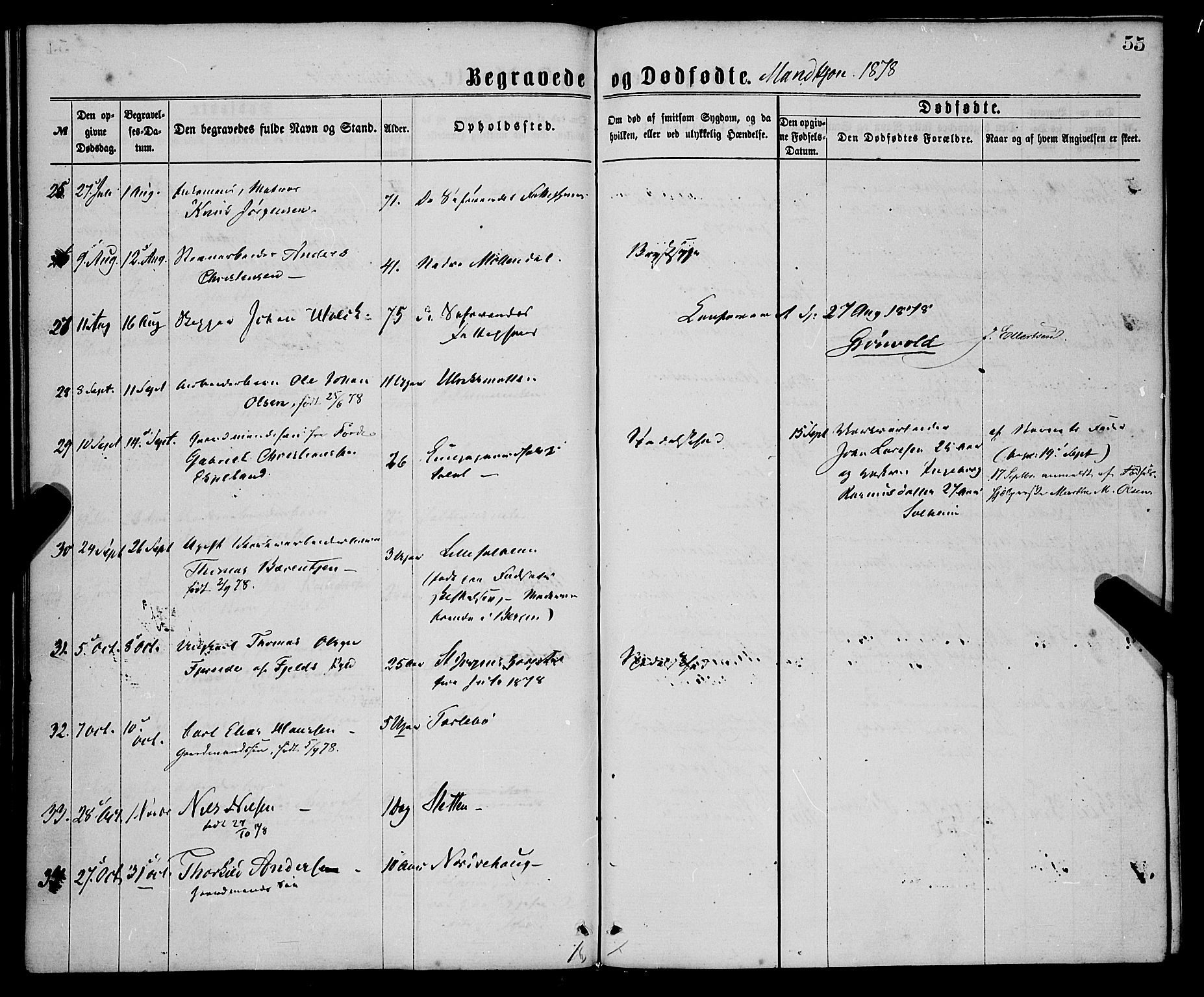 St. Jørgens hospital og Årstad sokneprestembete, AV/SAB-A-99934: Parish register (official) no. A 11, 1864-1886, p. 55