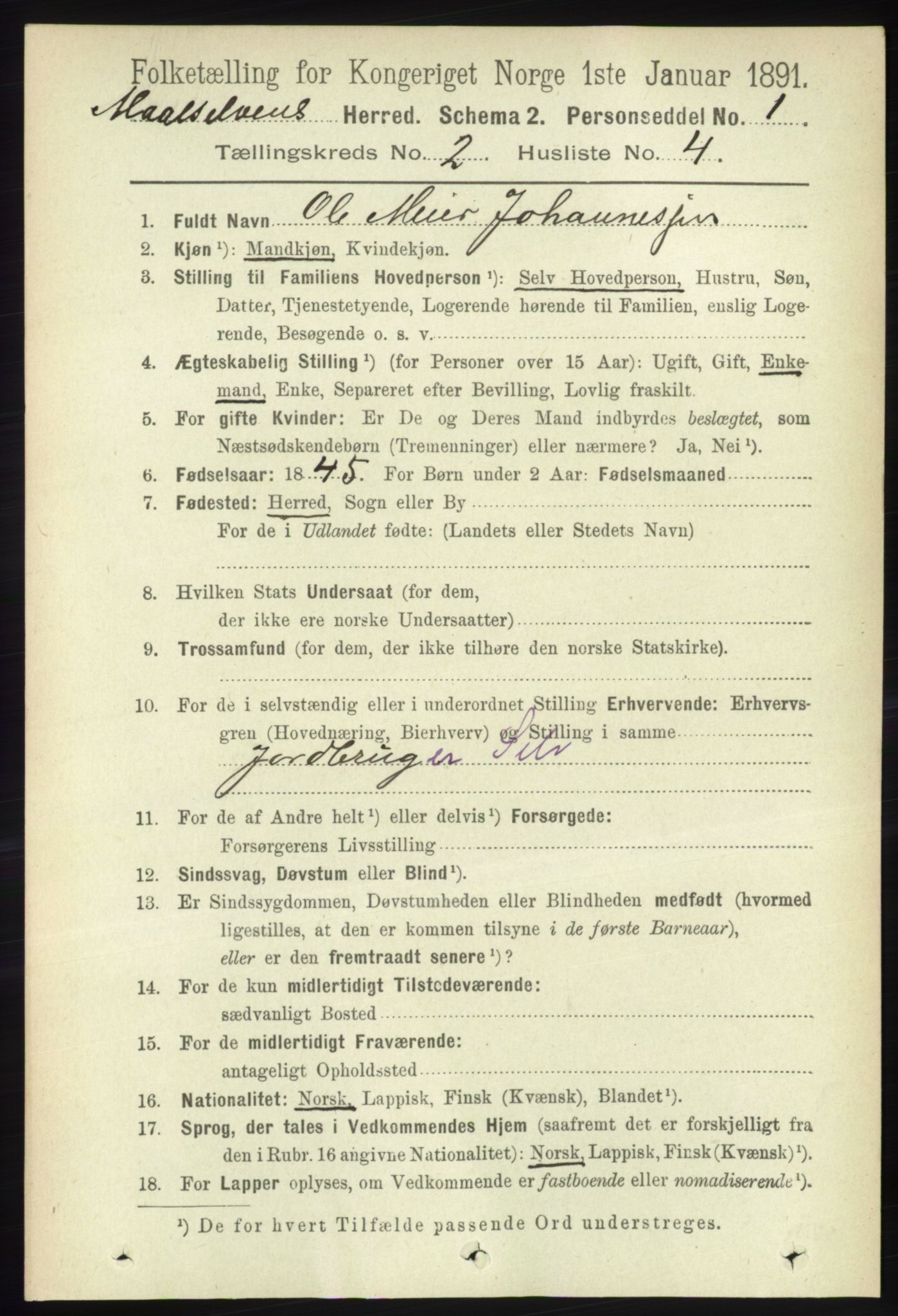 RA, 1891 census for 1924 Målselv, 1891, p. 315