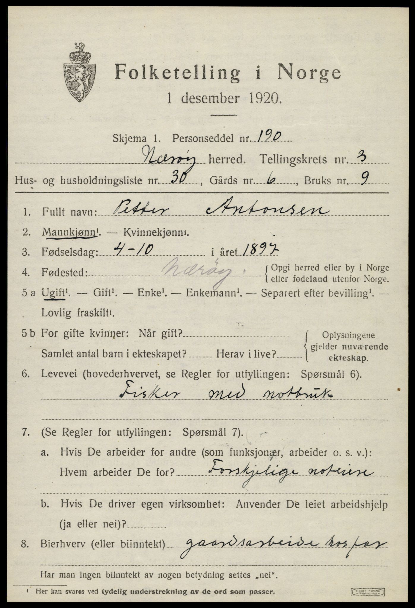 SAT, 1920 census for Nærøy, 1920, p. 1899