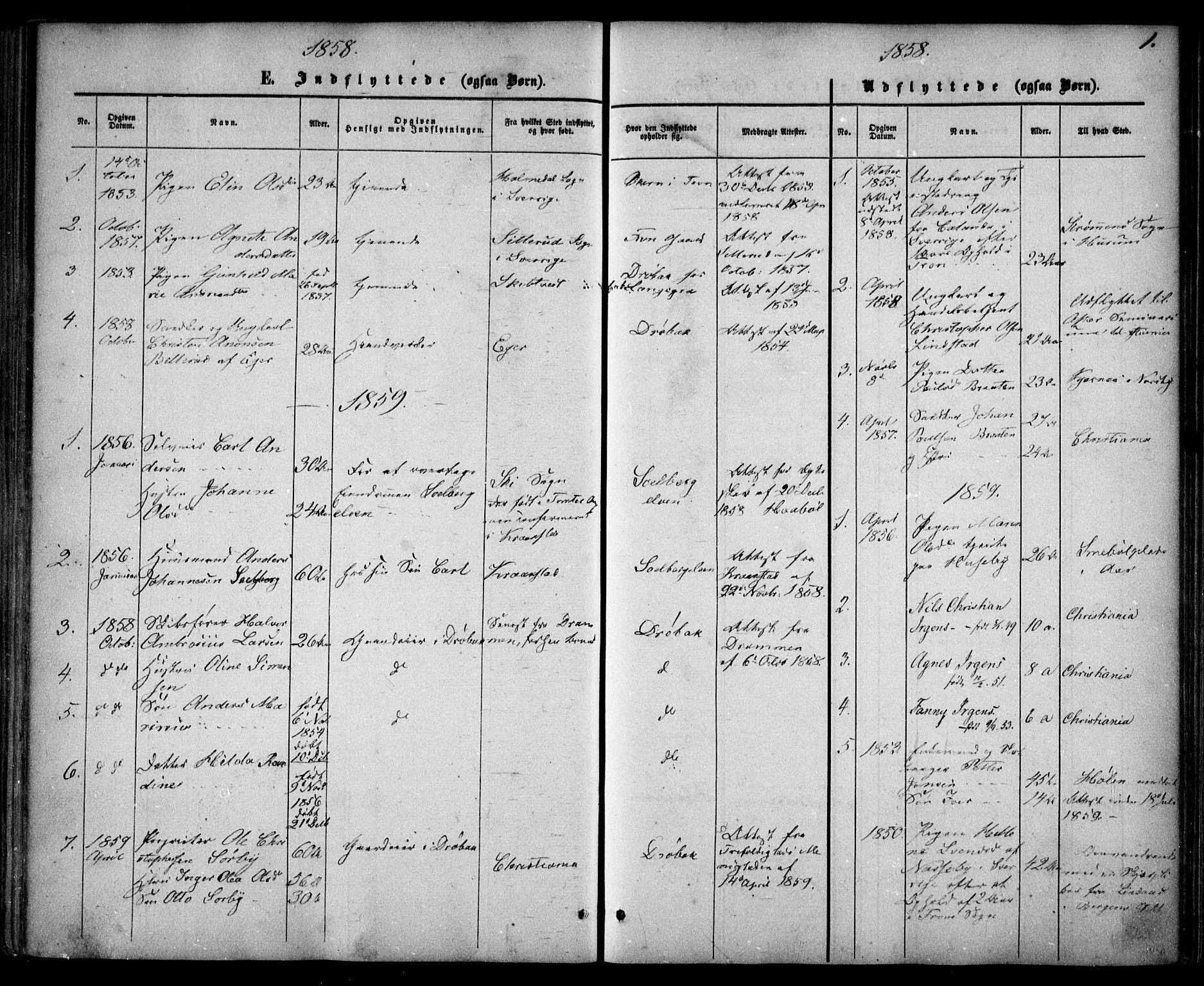 Drøbak prestekontor Kirkebøker, AV/SAO-A-10142a/F/Fa/L0002: Parish register (official) no. I 2, 1858-1870, p. 1