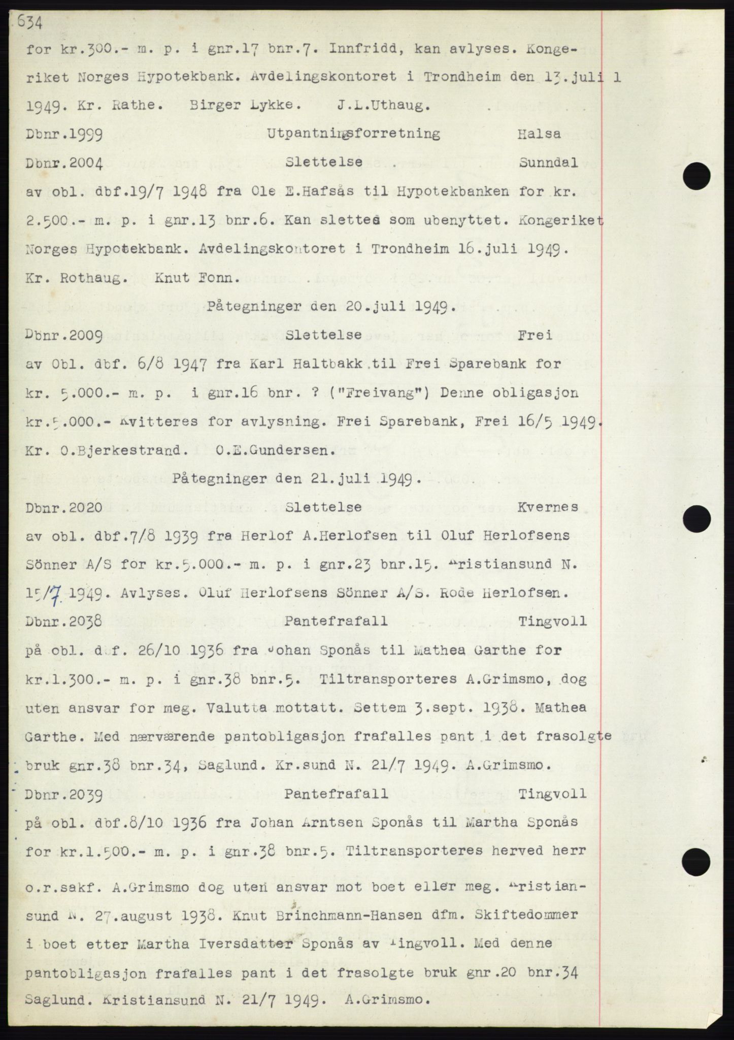 Nordmøre sorenskriveri, AV/SAT-A-4132/1/2/2Ca: Mortgage book no. C82b, 1946-1951, Diary no: : 1999/1949