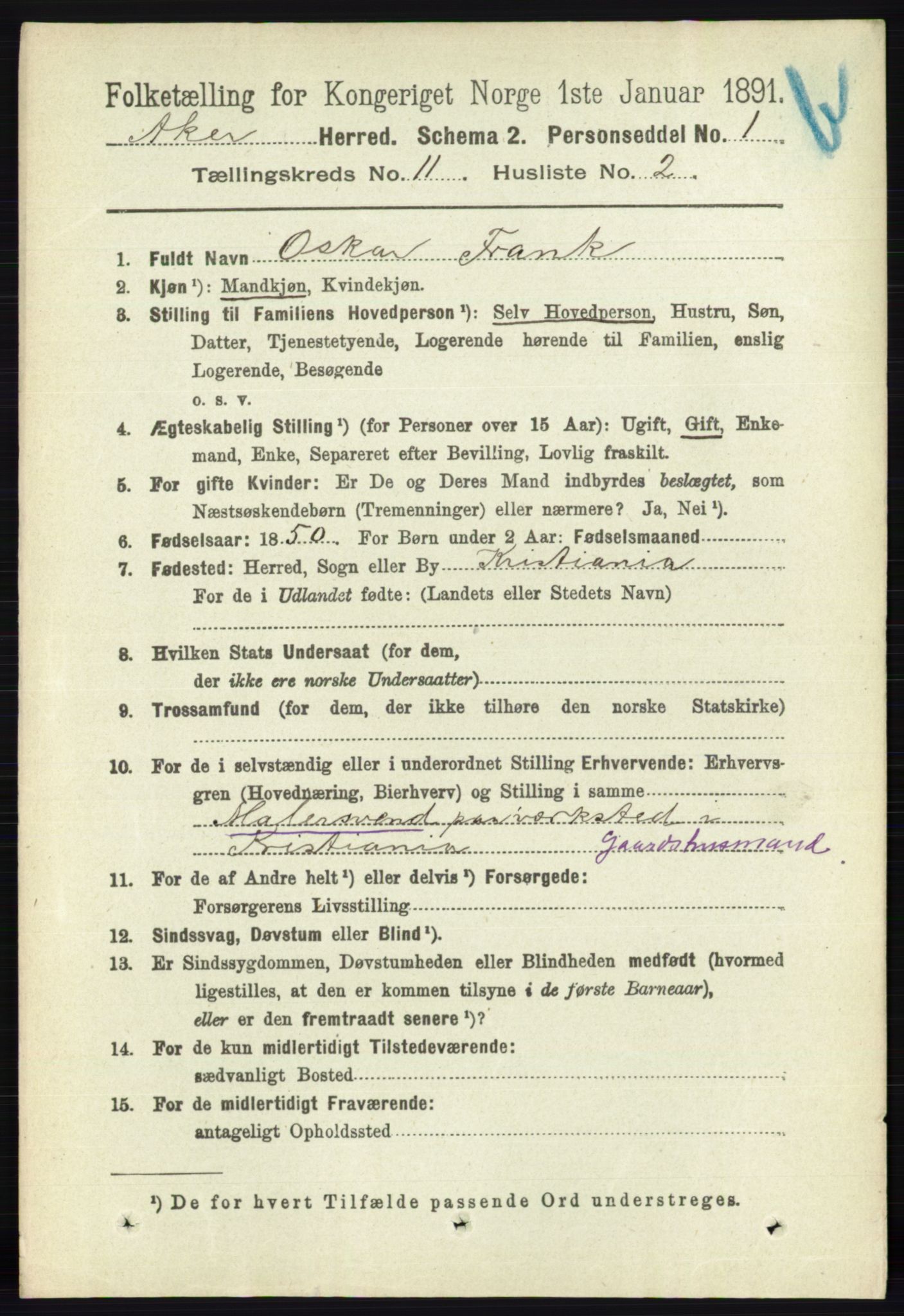 RA, 1891 census for 0218 Aker, 1891, p. 10188