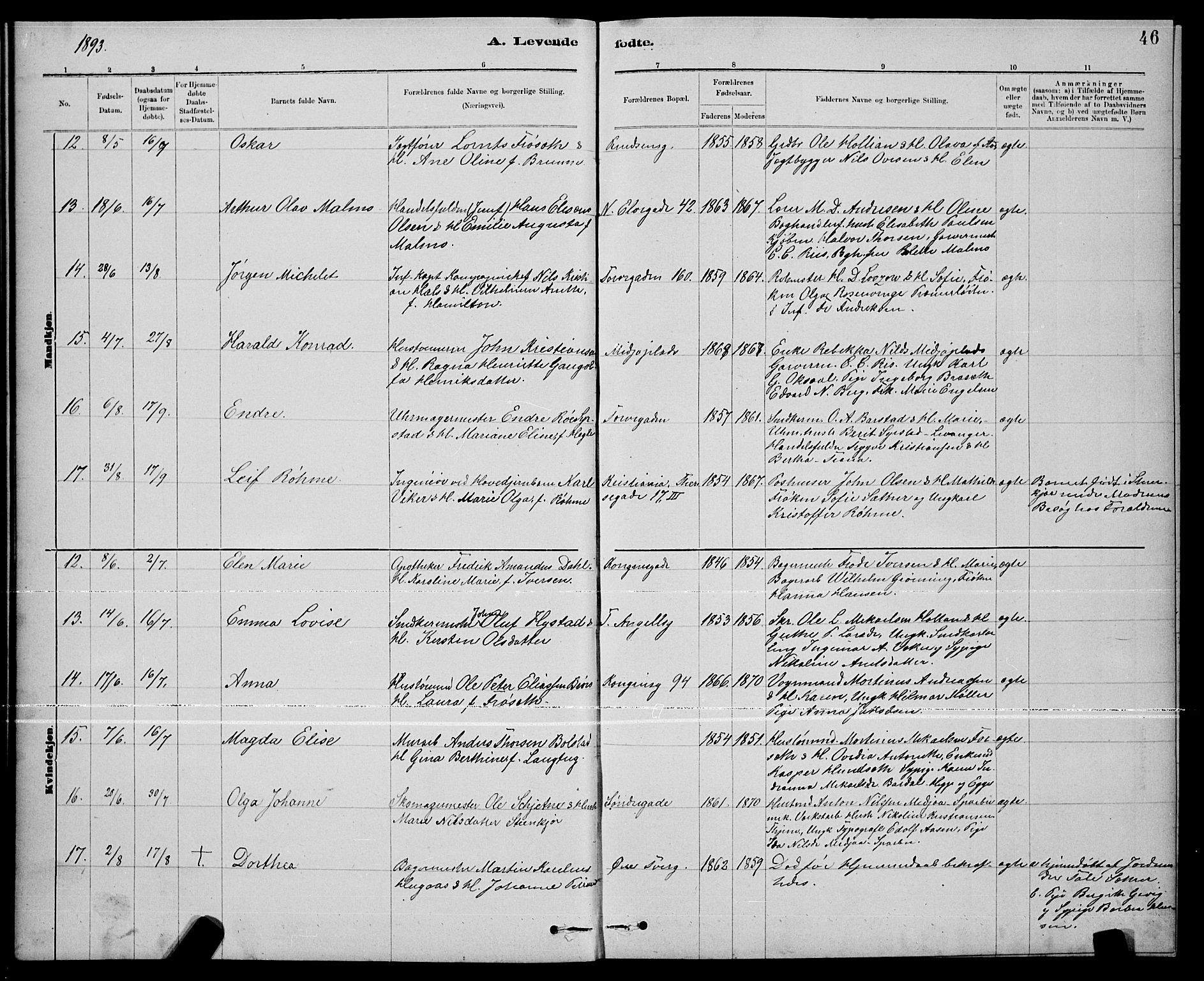 Ministerialprotokoller, klokkerbøker og fødselsregistre - Nord-Trøndelag, SAT/A-1458/739/L0374: Parish register (copy) no. 739C02, 1883-1898, p. 46