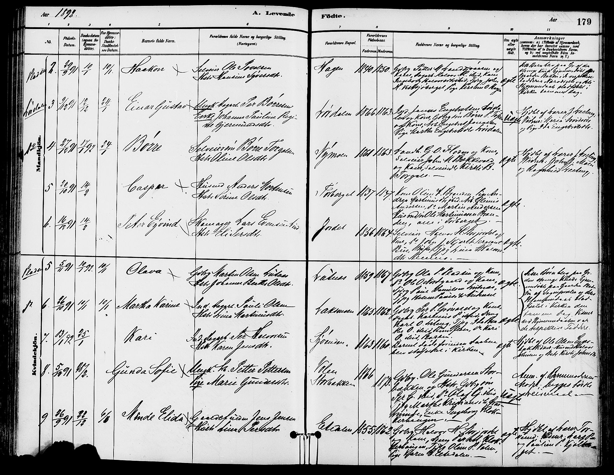 Trysil prestekontor, SAH/PREST-046/H/Ha/Haa/L0008: Parish register (official) no. 8, 1881-1897, p. 179