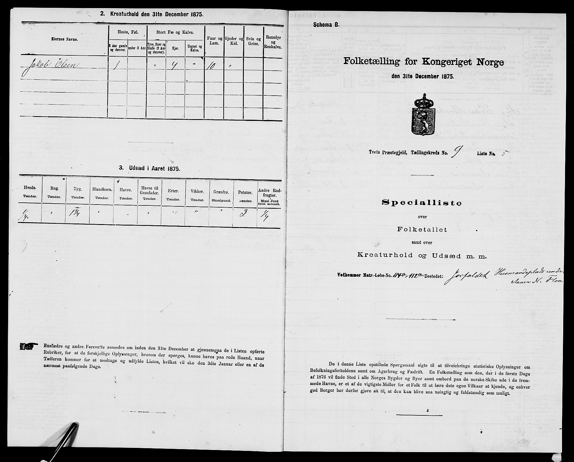 SAK, 1875 census for 1013P Tveit, 1875, p. 1112