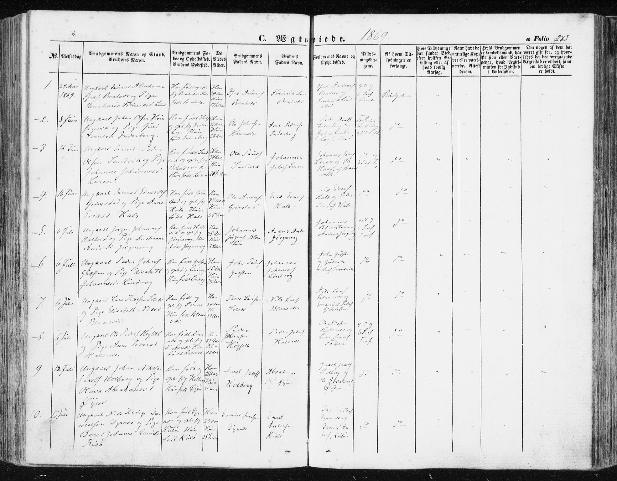 Ministerialprotokoller, klokkerbøker og fødselsregistre - Møre og Romsdal, AV/SAT-A-1454/581/L0937: Parish register (official) no. 581A05, 1853-1872, p. 283