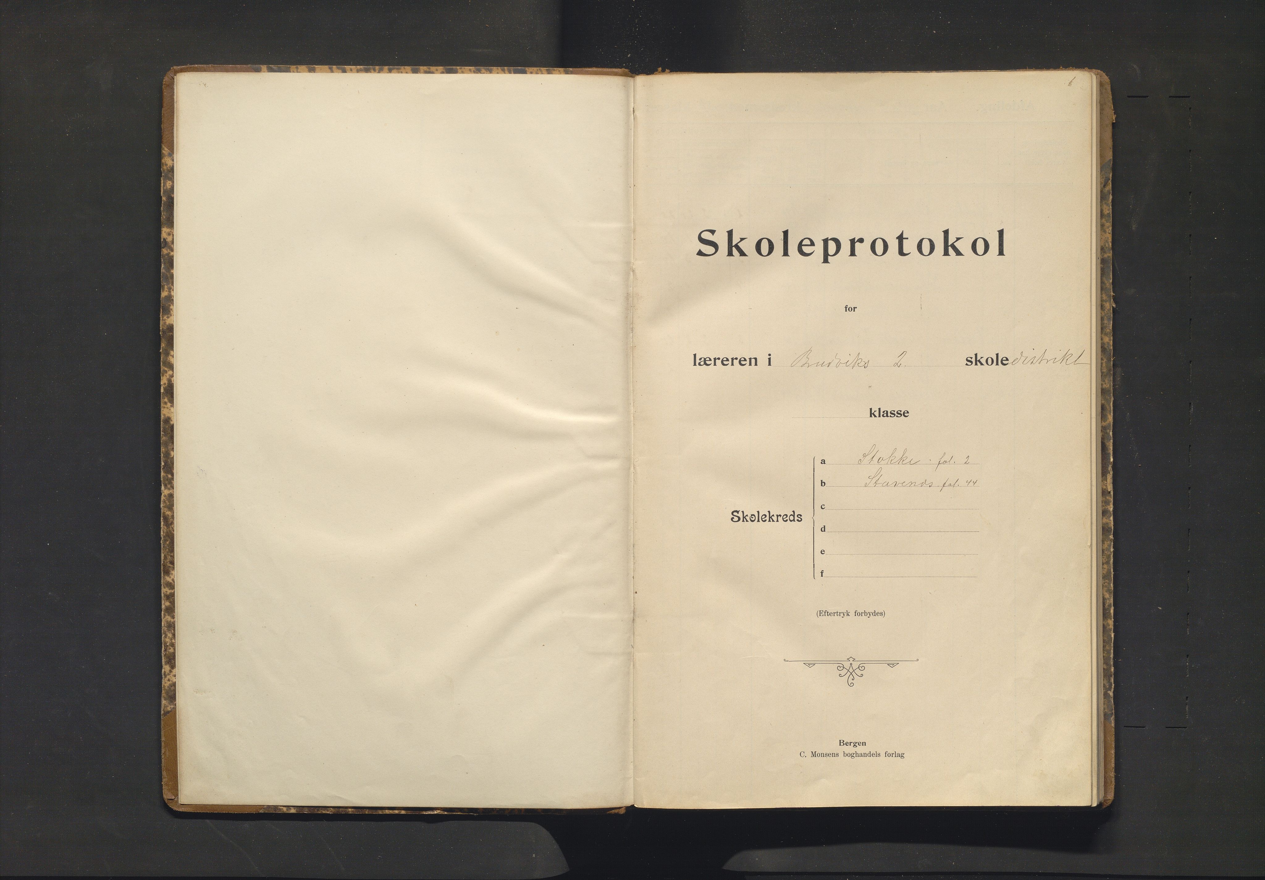 Bruvik kommune. Barneskulane, IKAH/1251a-231/F/Fa/L0003: Skuleprotokoll for Stokke og Stavenes krinsar, 1902-1921