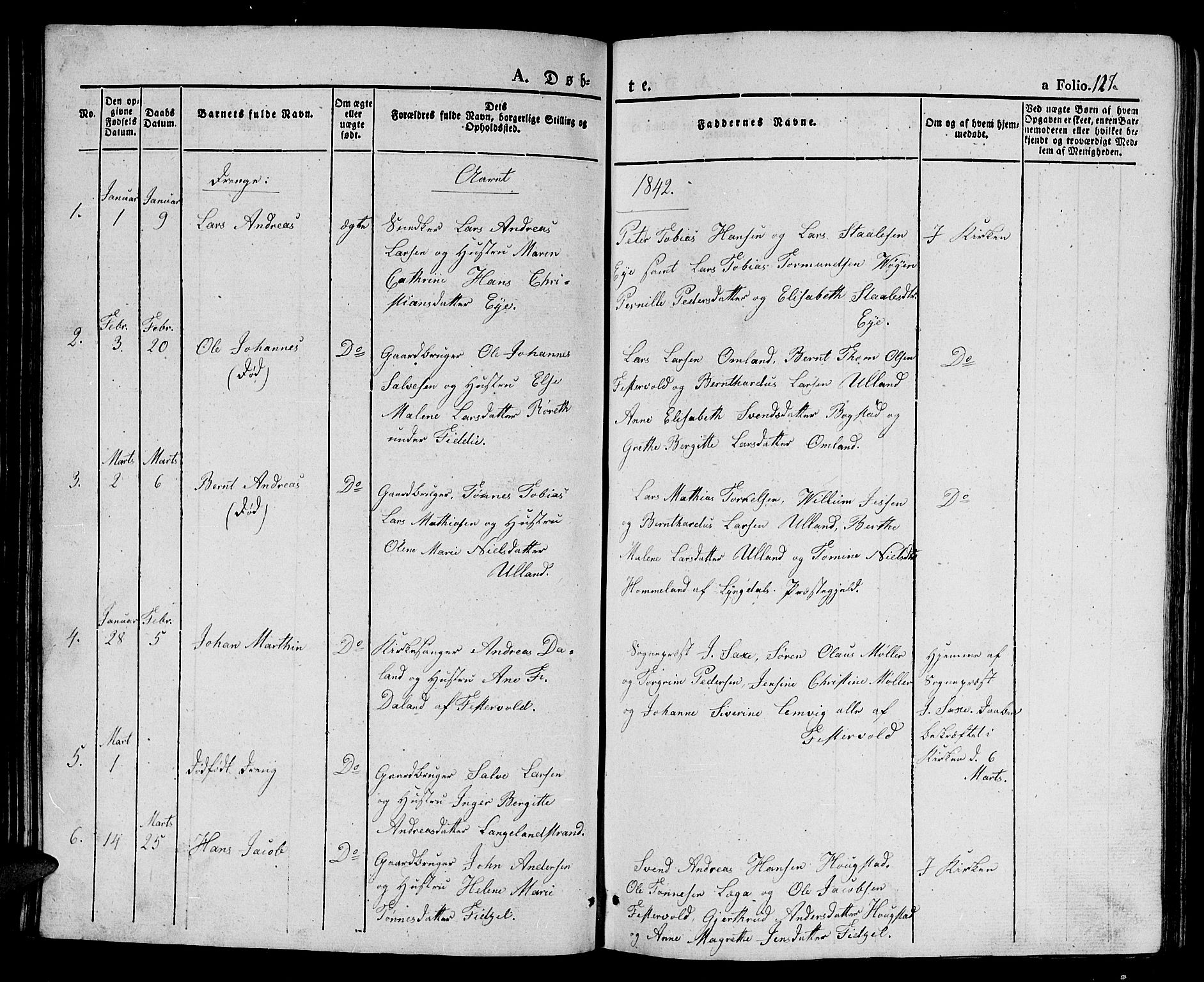 Flekkefjord sokneprestkontor, AV/SAK-1111-0012/F/Fb/Fbb/L0002: Parish register (copy) no. B 2a, 1831-1866, p. 127