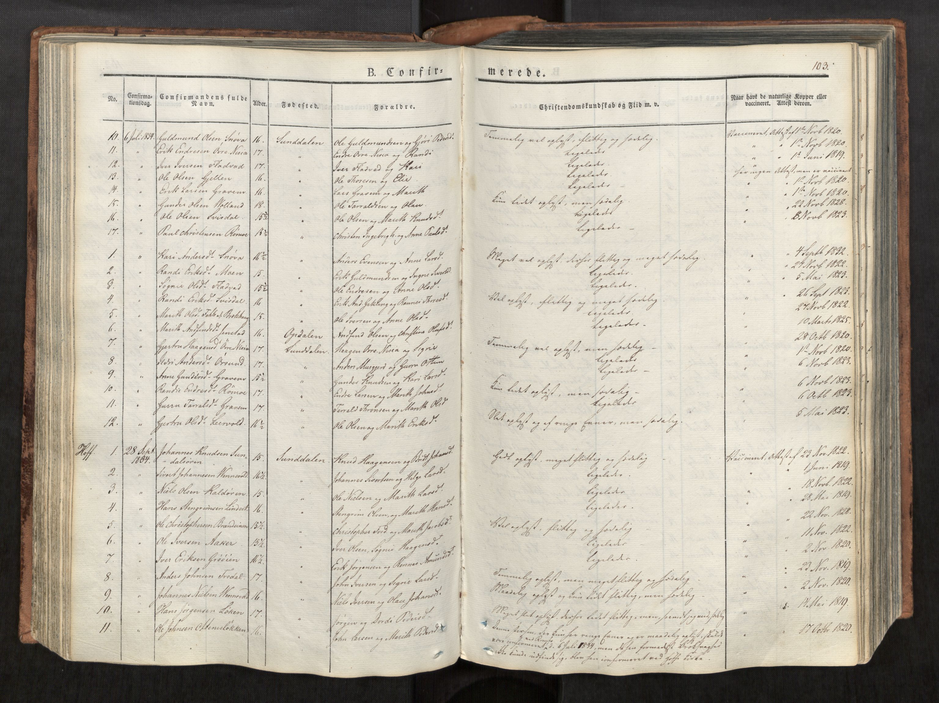 Ministerialprotokoller, klokkerbøker og fødselsregistre - Møre og Romsdal, AV/SAT-A-1454/590/L1012: Parish register (official) no. 590A04, 1832-1846, p. 103