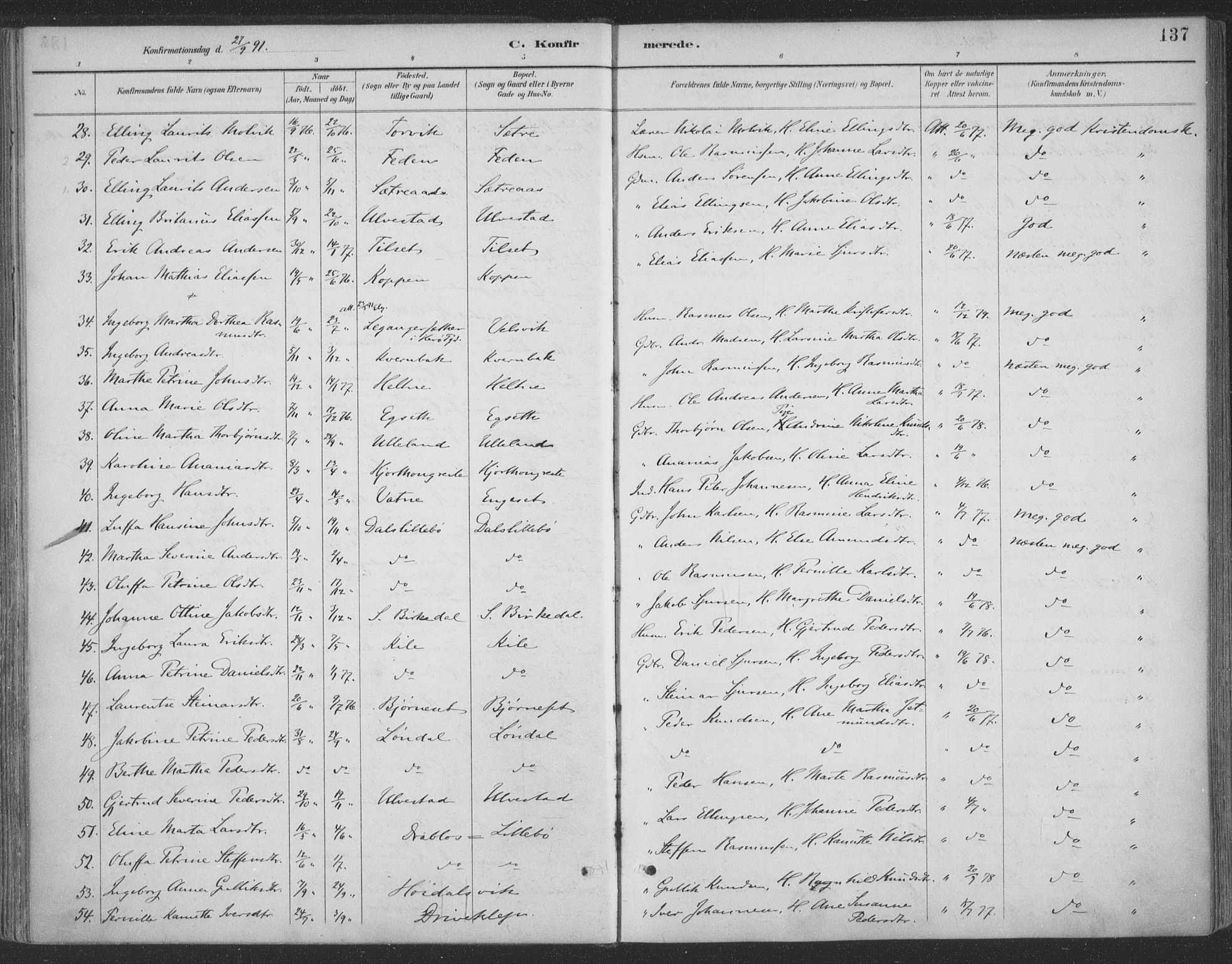 Ministerialprotokoller, klokkerbøker og fødselsregistre - Møre og Romsdal, AV/SAT-A-1454/511/L0142: Parish register (official) no. 511A09, 1891-1905, p. 137