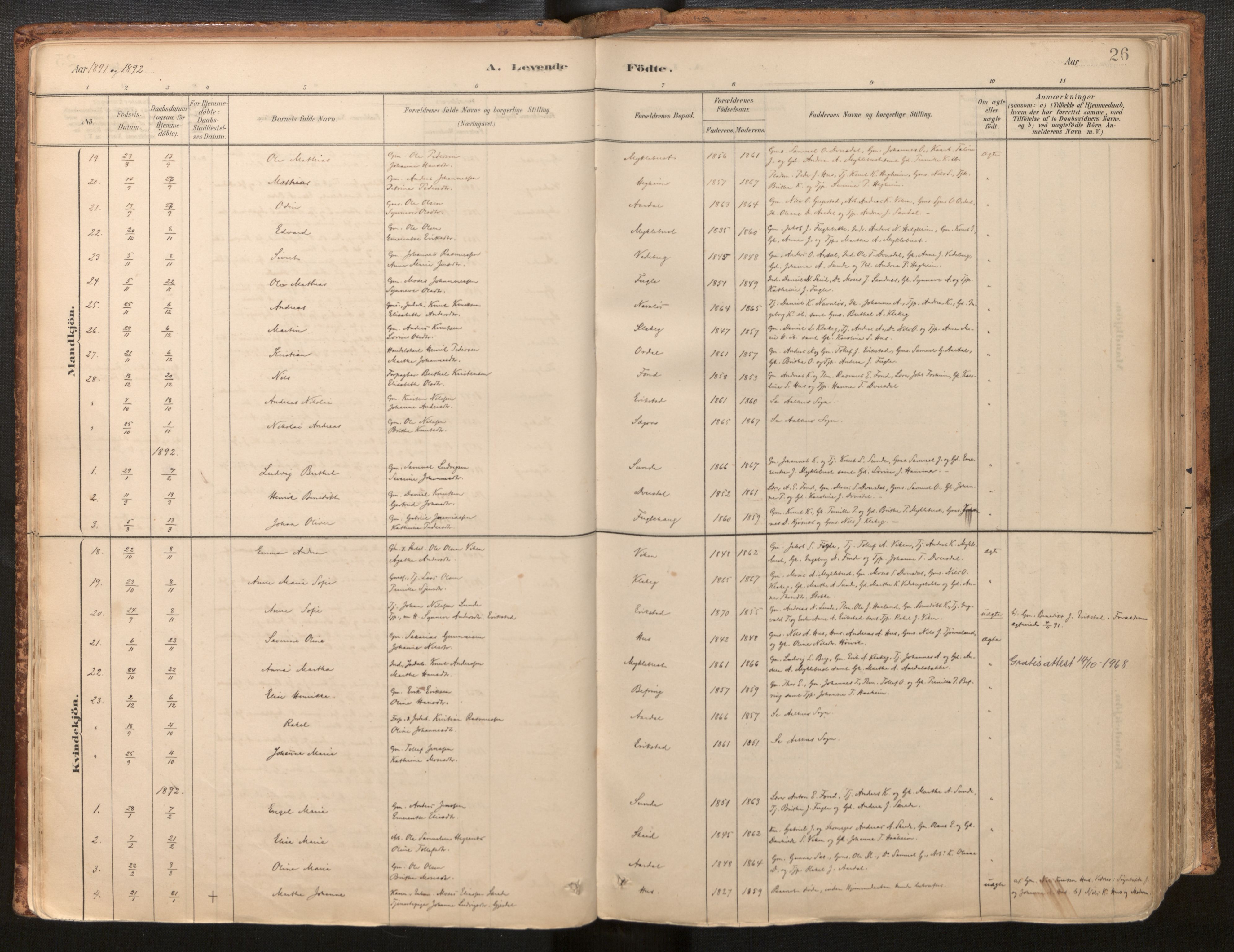 Jølster sokneprestembete, SAB/A-80701/H/Haa/Haac/L0001: Parish register (official) no. C 1, 1882-1928, p. 26