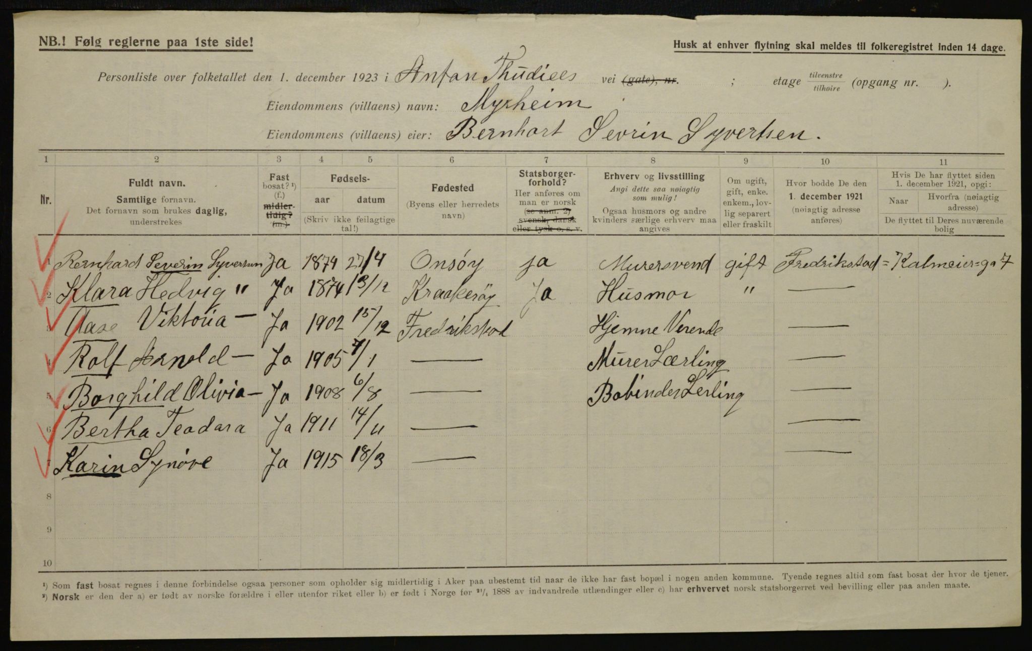 , Municipal Census 1923 for Aker, 1923, p. 35615