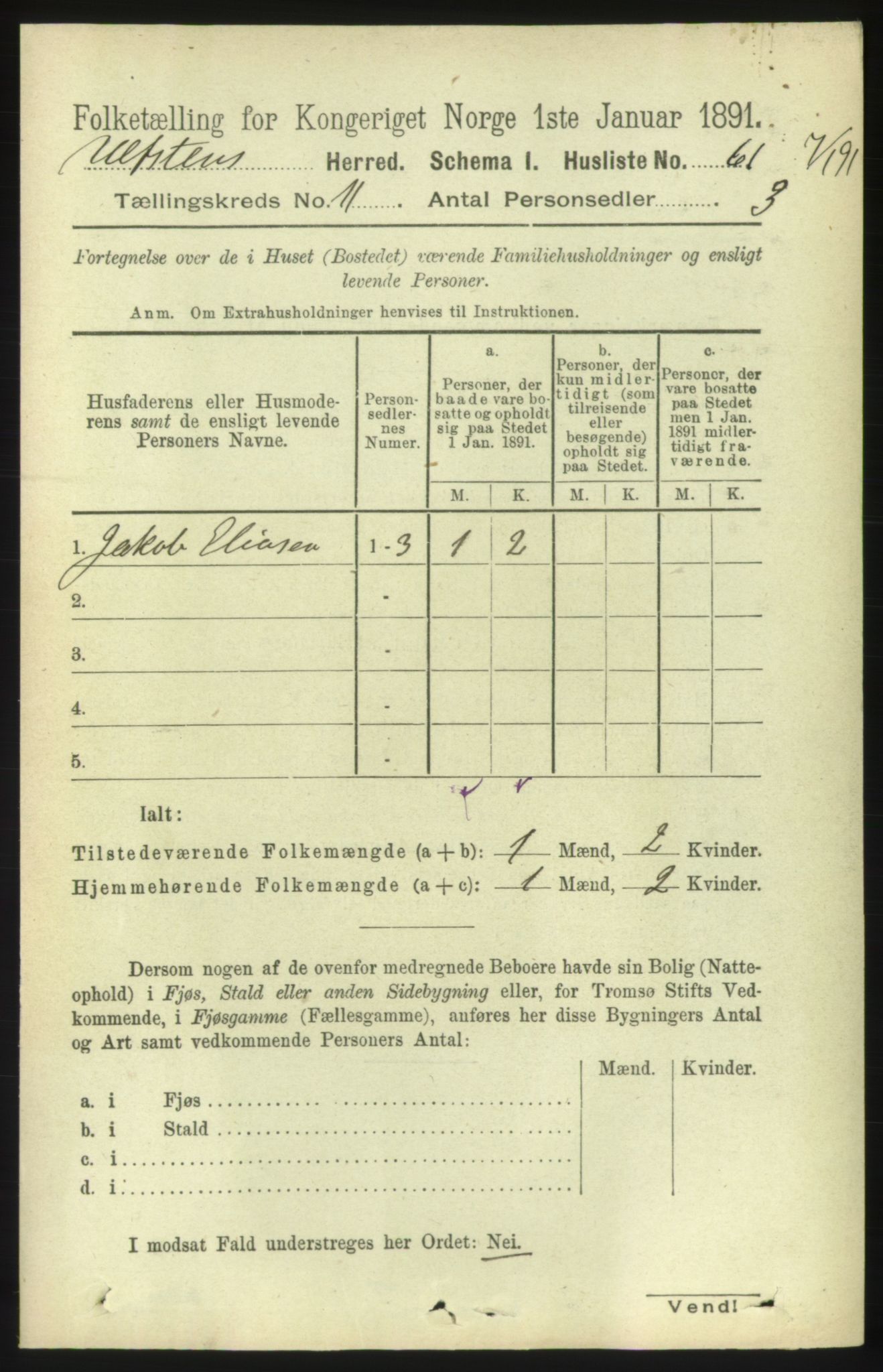 RA, 1891 census for 1516 Ulstein, 1891, p. 3454