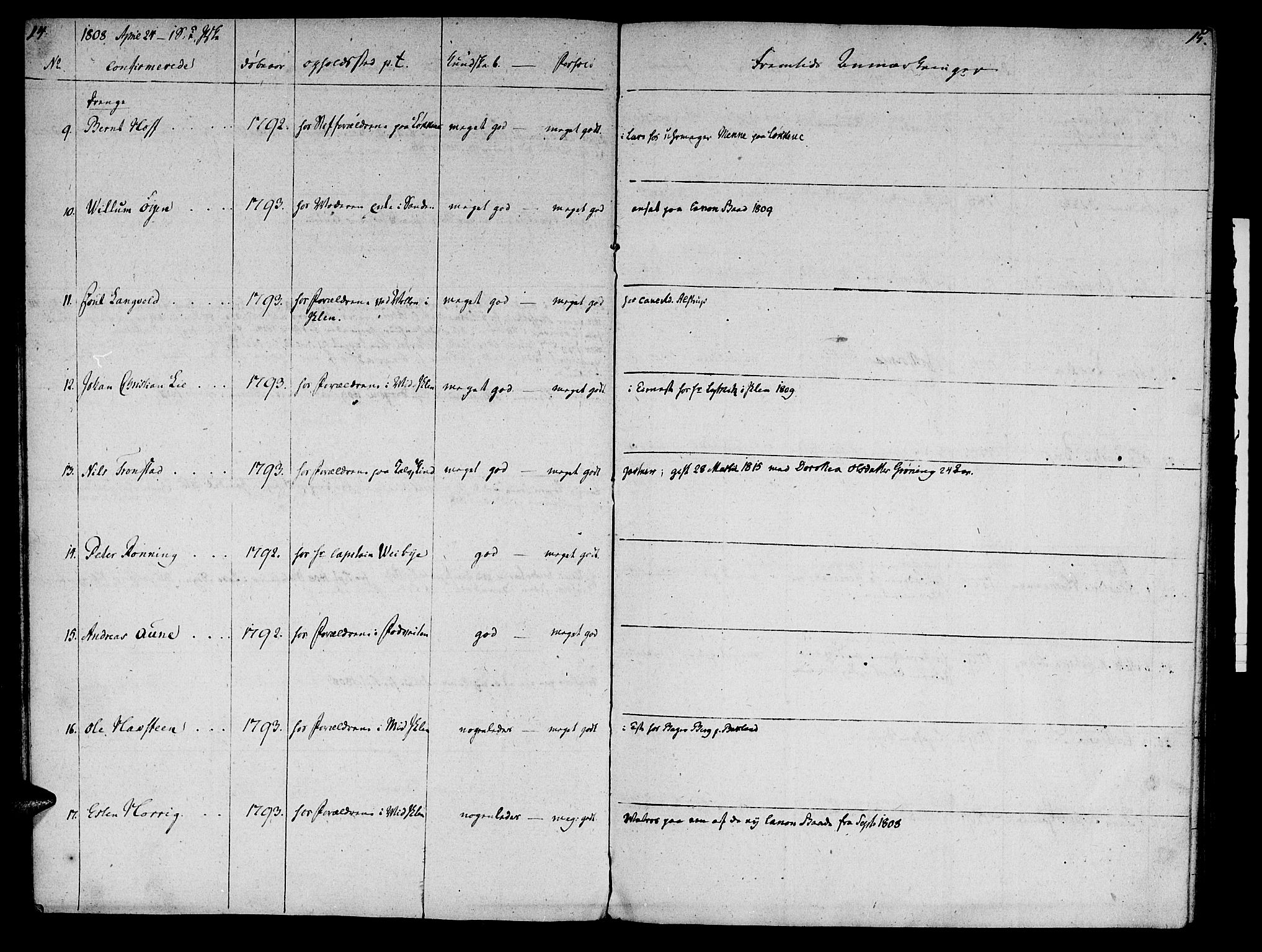 Ministerialprotokoller, klokkerbøker og fødselsregistre - Sør-Trøndelag, SAT/A-1456/601/L0069: Curate's parish register no. 601B02, 1807-1836, p. 14-15