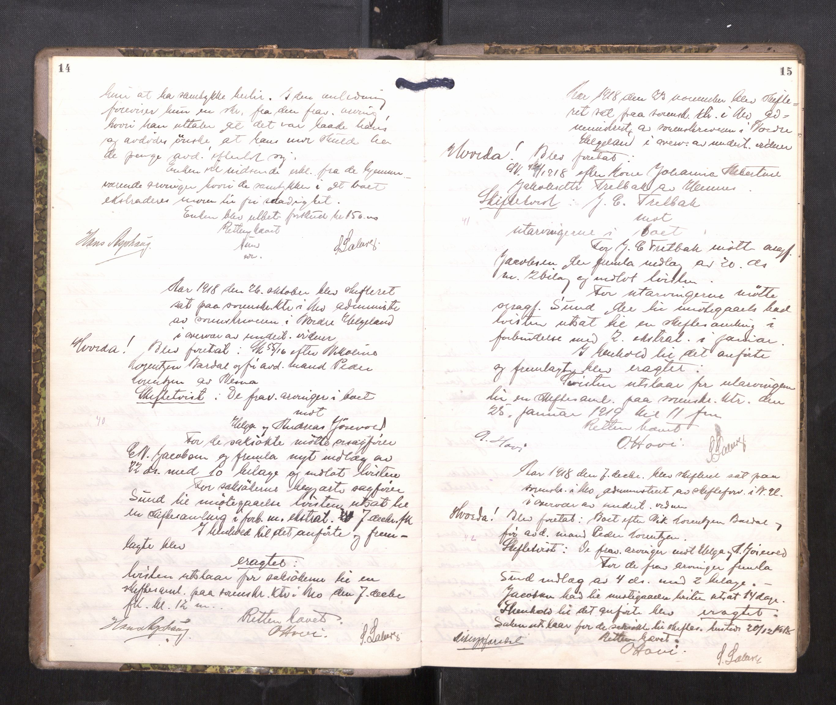 Rana sorenskriveri , AV/SAT-A-1108/1/3/3B/L0011: Skiftebehandlingsprotokoll, 1918-1922, p. 14-15