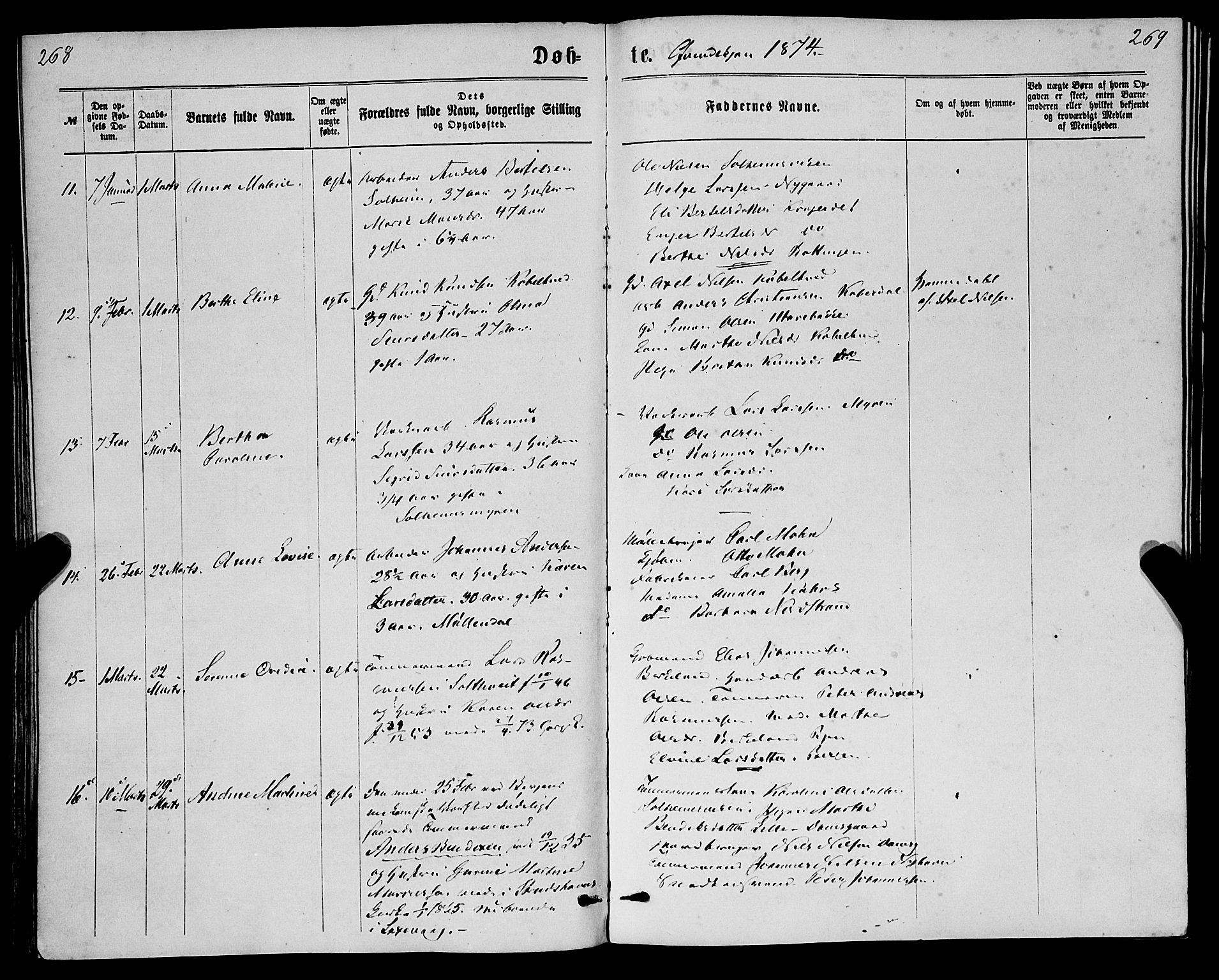 St. Jørgens hospital og Årstad sokneprestembete, AV/SAB-A-99934: Parish register (official) no. A 6, 1870-1878, p. 268-269