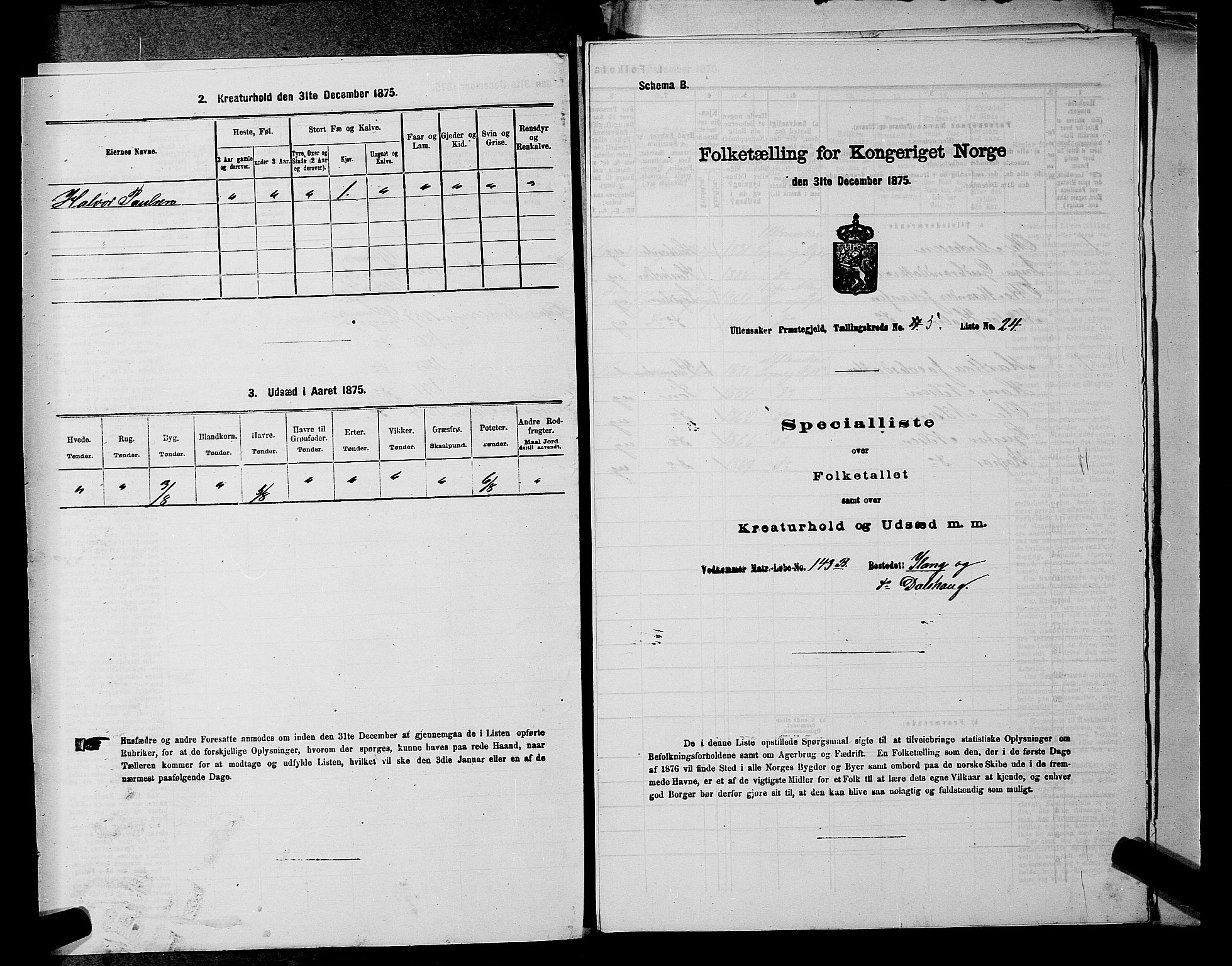 RA, 1875 census for 0235P Ullensaker, 1875, p. 746