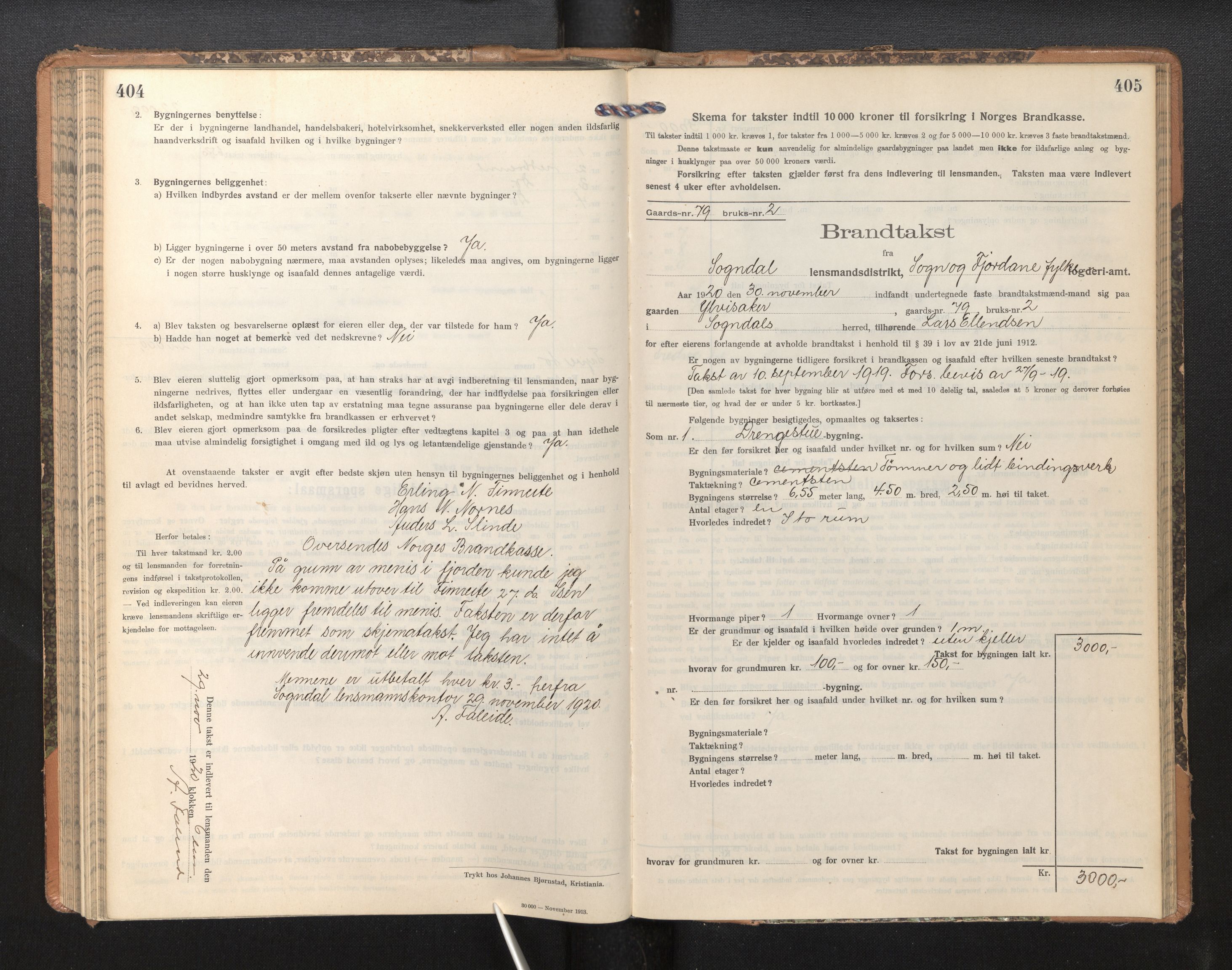 Lensmannen i Sogndal, SAB/A-29901/0012/L0011: Branntakstprotokoll, skjematakst, 1914-1922, p. 404-405